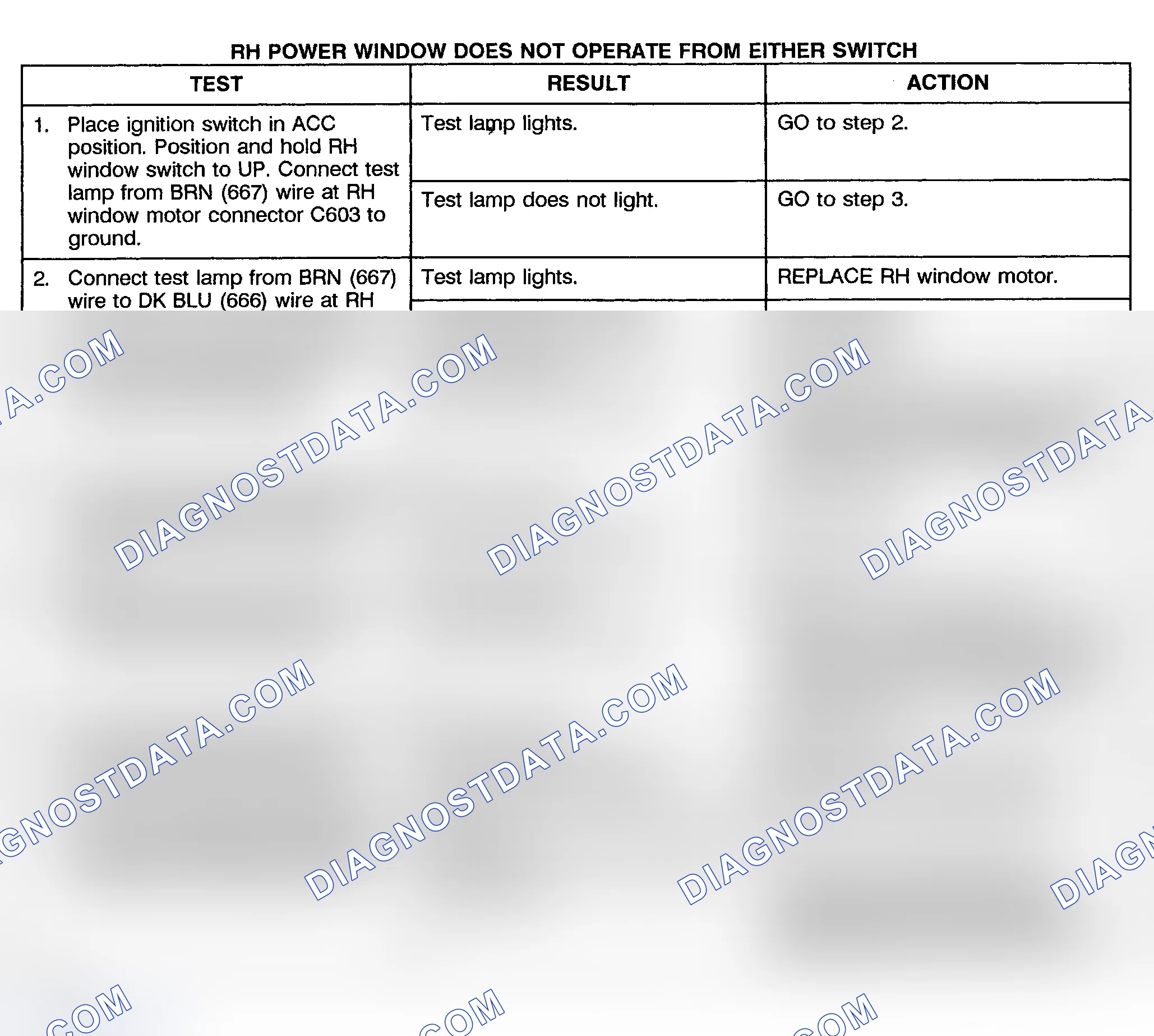 Scheme 6: TEST D: POWER WINDOW RIGHT DOSE NOT OPERATE FROM EITHER SWITCH - PICKUP