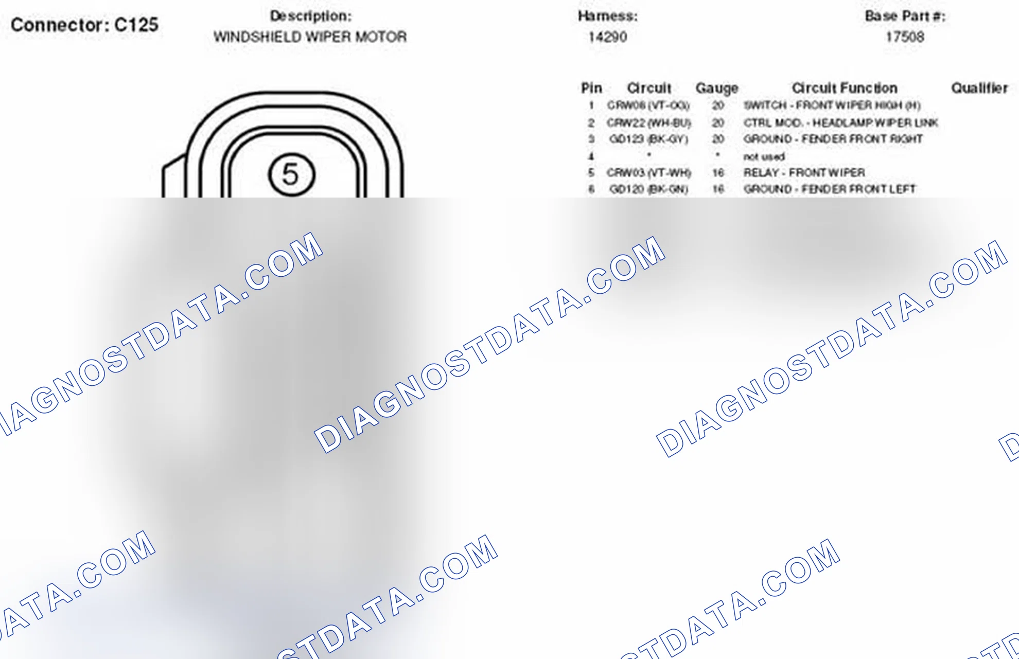 Scheme 19: Windshield Wiper Motor Connector End View (C125)