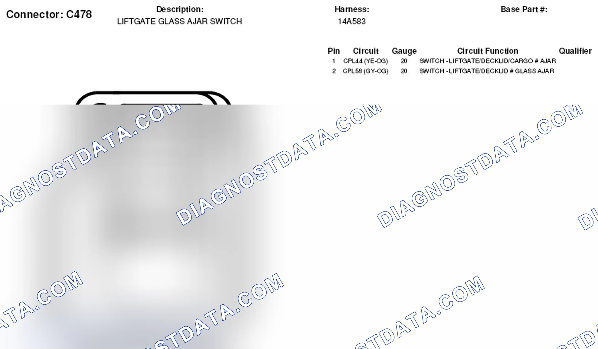 Scheme 197: Liftgate Glass Ajar Switch Connector End View (C478)
