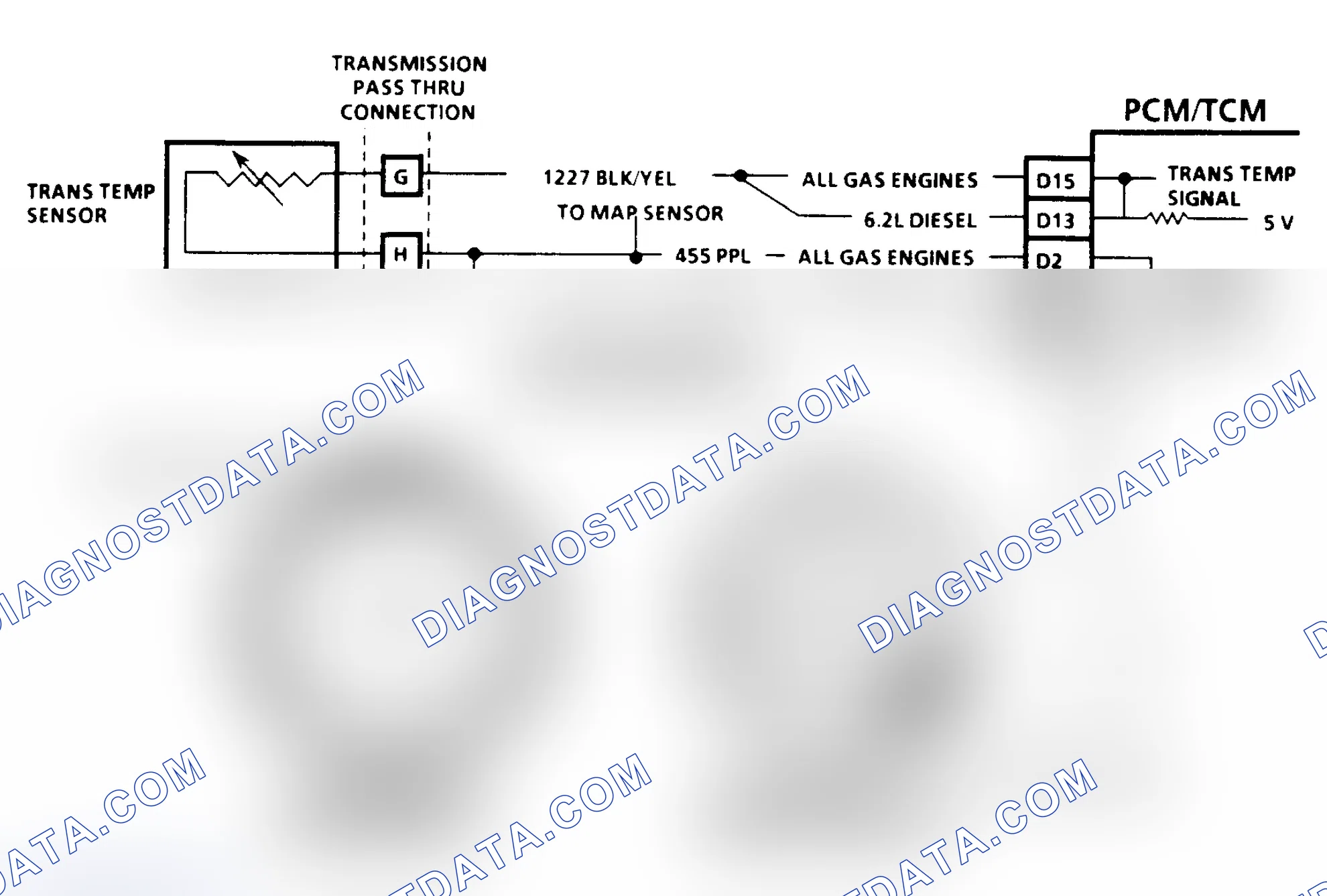 Scheme 234: CODE 58, TRANSMISSION TEMPERATURE SENSOR CIRCUIT (HIGH TEMPERATURE INDICATED) - LT. TRUCK