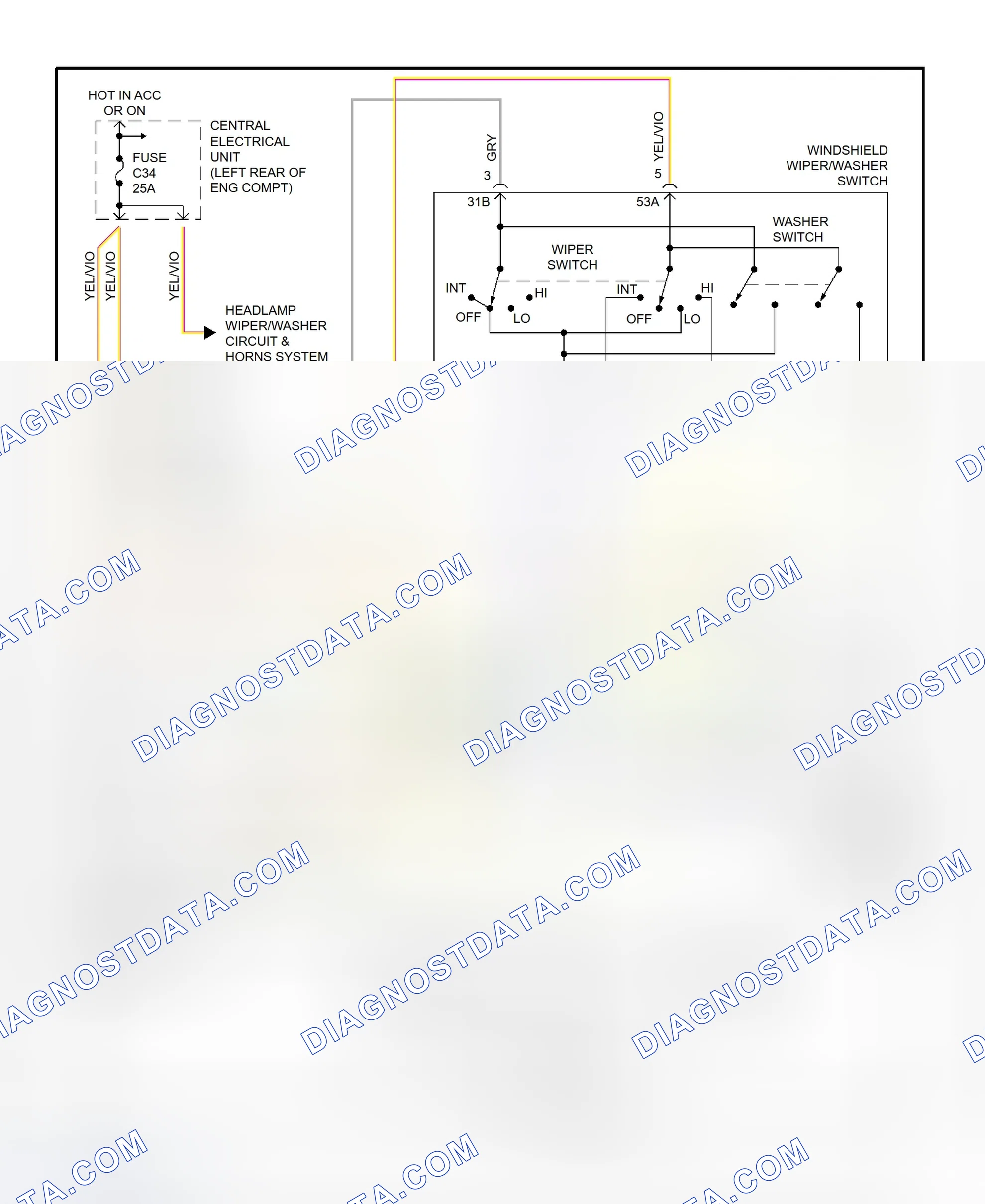 Fig. 10: Front Wiper/Washer System Wiring Diagram (C70, S70 & V70)