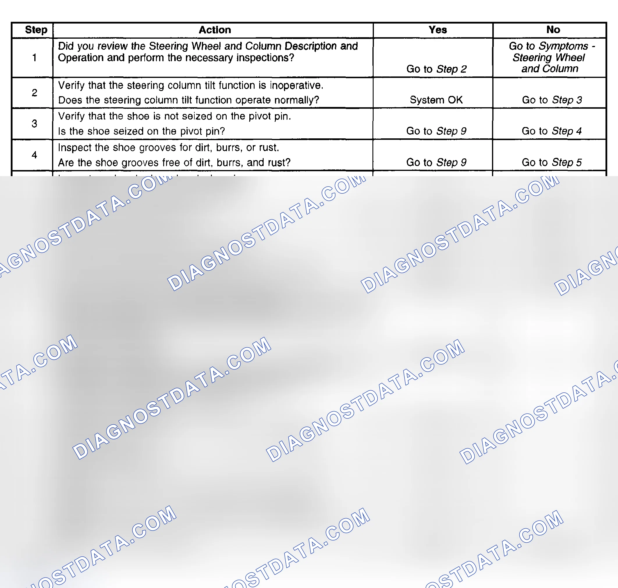 Scheme 13: STEERING COLUMN TILT FUNCTION INOPERATIVE
