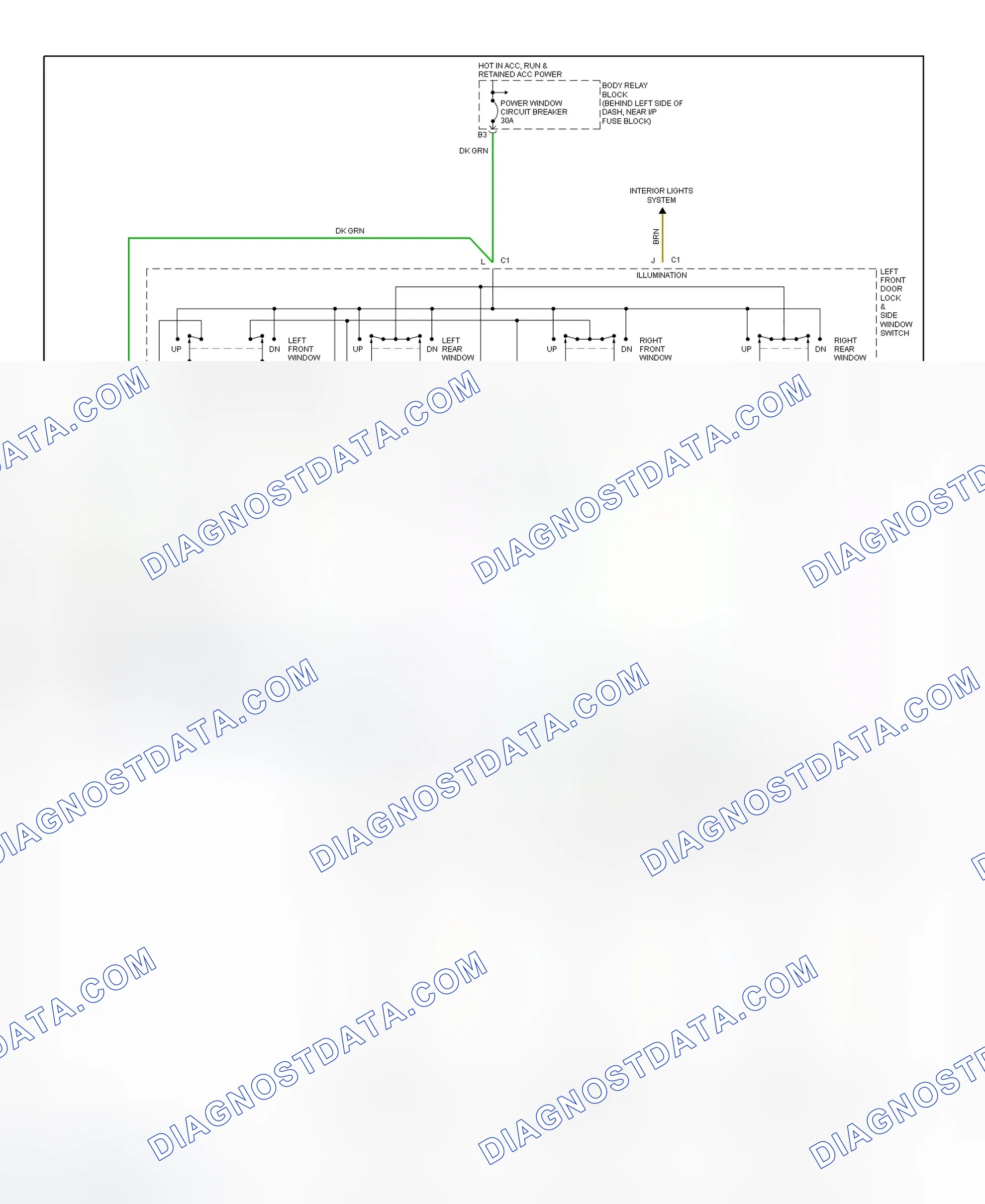 Fig. 6: Power Window System Wiring Diagram (Blazer, Bravada, Envoy & Jimmy - 4-Door)