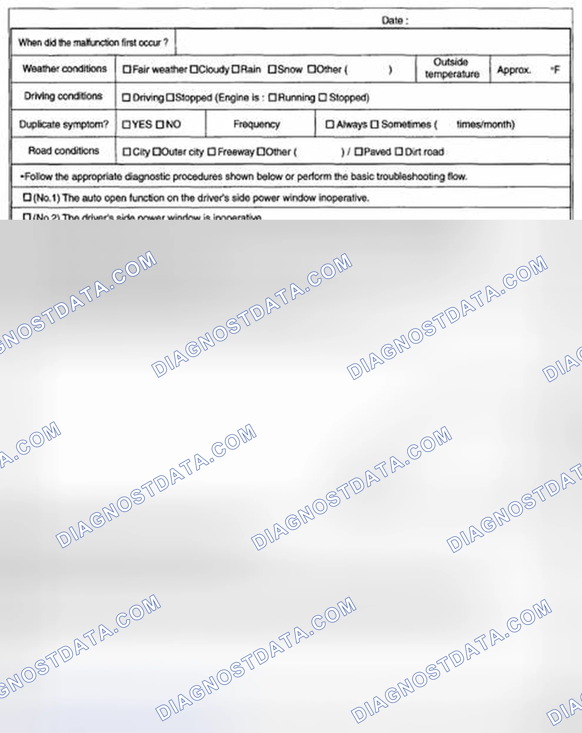 Scheme 2: POWER WINDOW SYSTEM TROUBLESHOOTING QUESTIONNAIRE [POWER WINDOW SYSTEM]