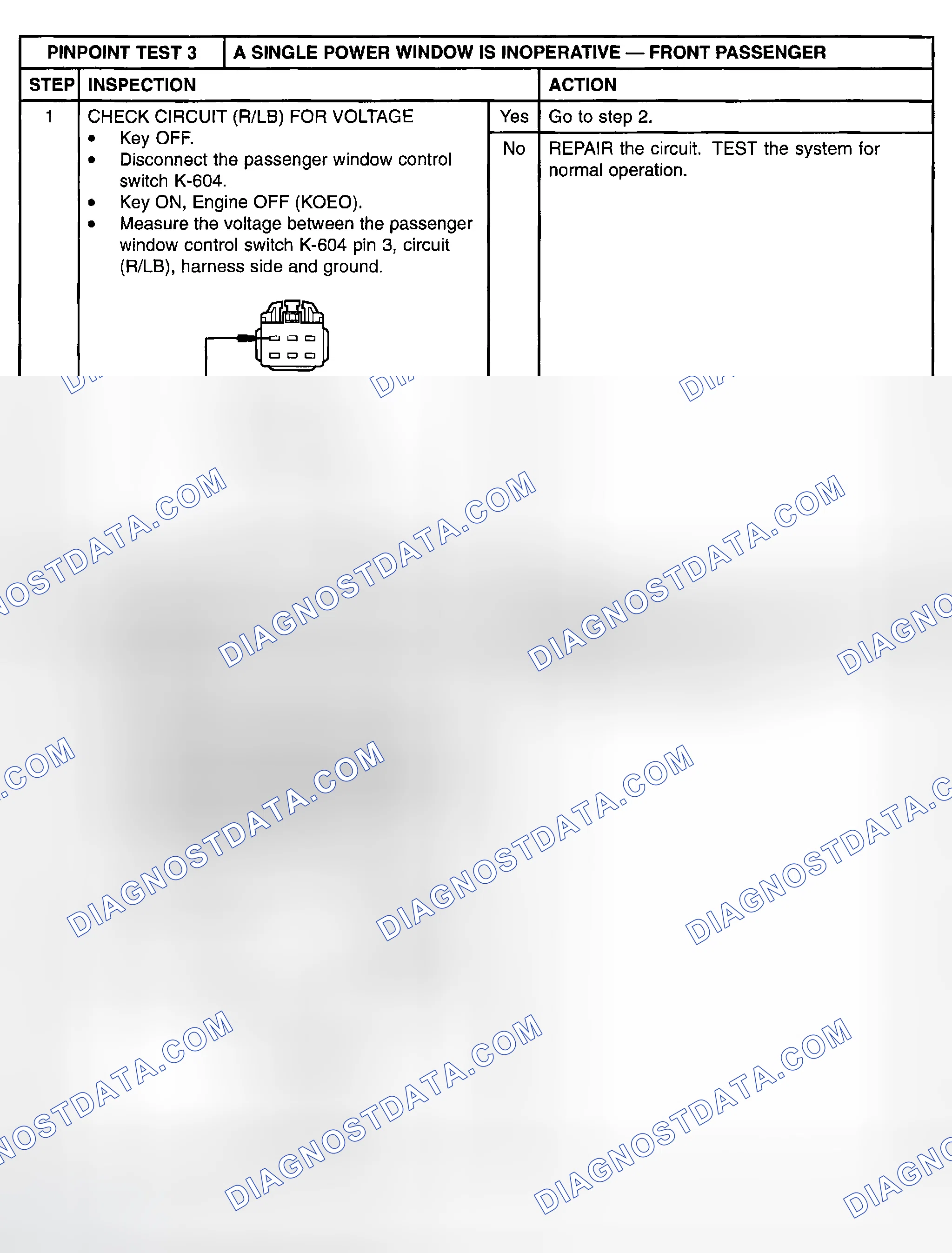 Scheme 11: PINPOINT TEST 3: A SINGLE POWER WINDOW IS INOPERATIVE - FRONT PASSENGER