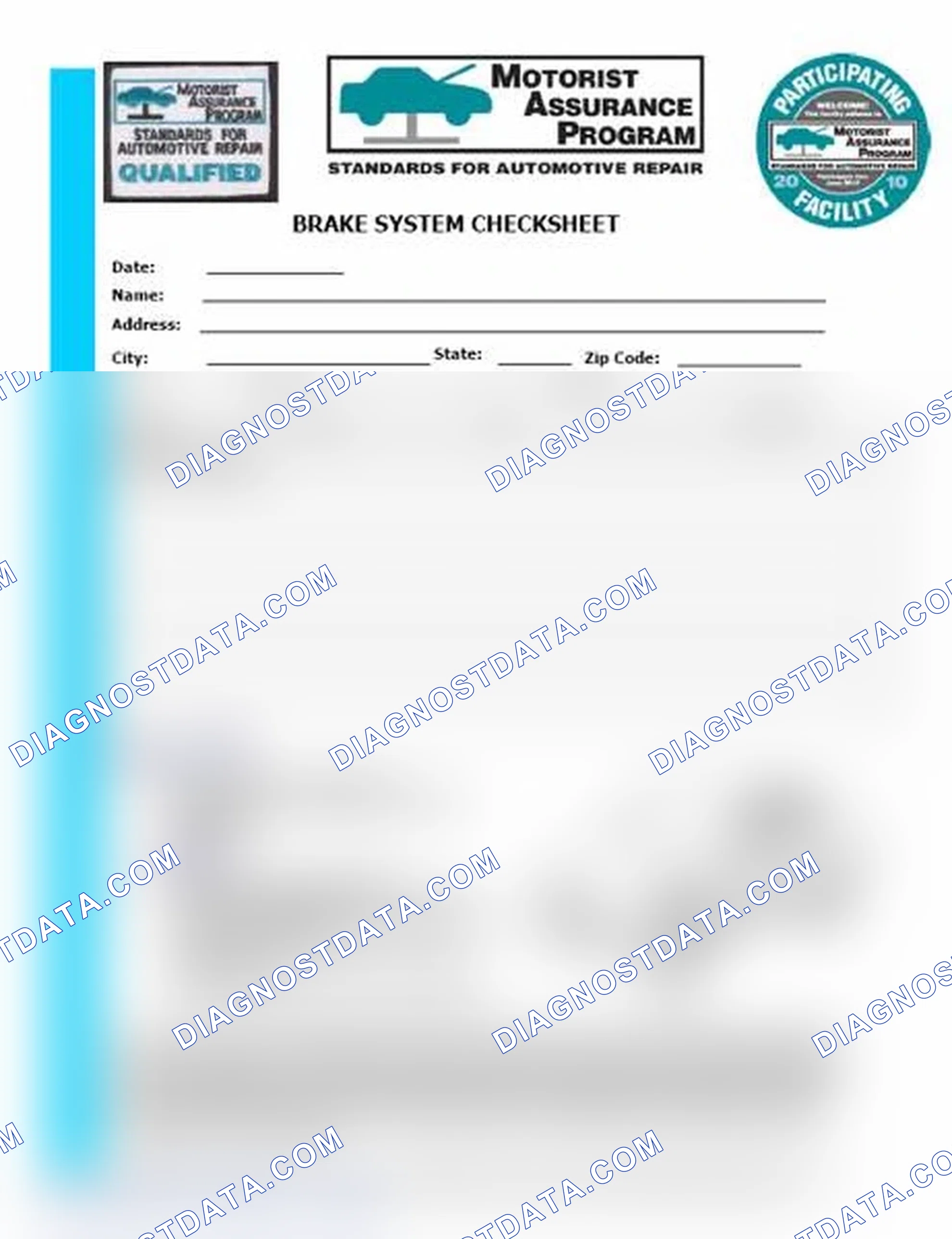 Scheme 1: Brake System Checksheet (1 Of 2)