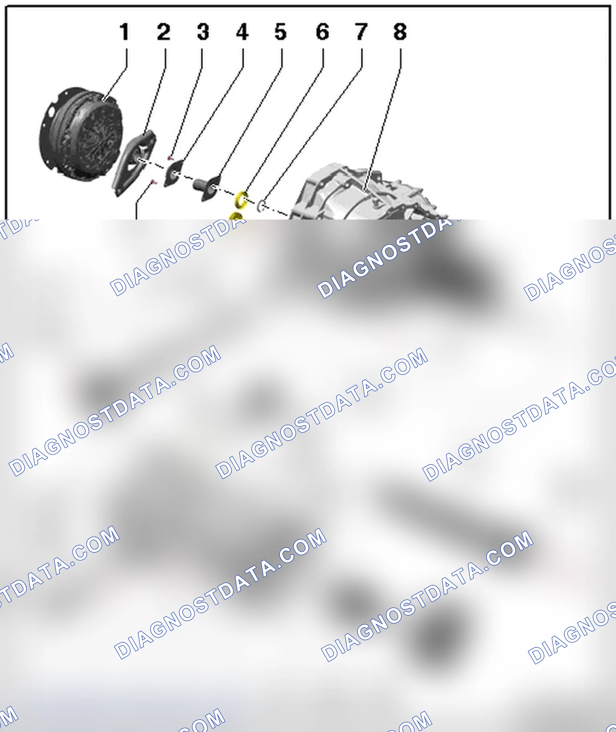 Scheme 205: LEFT FLANGE SHAFT, CLUTCH MODULE, SIDE SHAFT, GEARSHIFT SHAFT AND TRANSMISSION COVER ASSEMBLY OVERVI