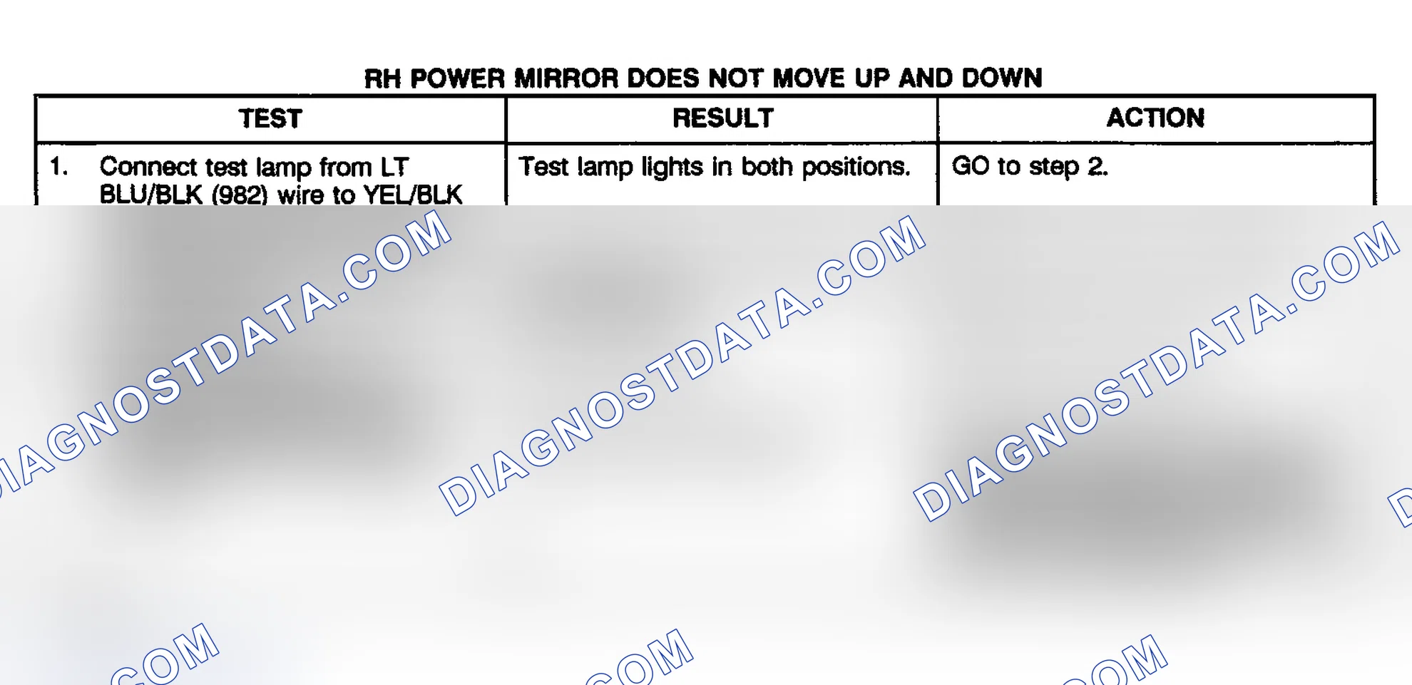 Scheme 14: TEST E: RIGHT POWER MIRROR DOES NOT MOVE UP & DOWN