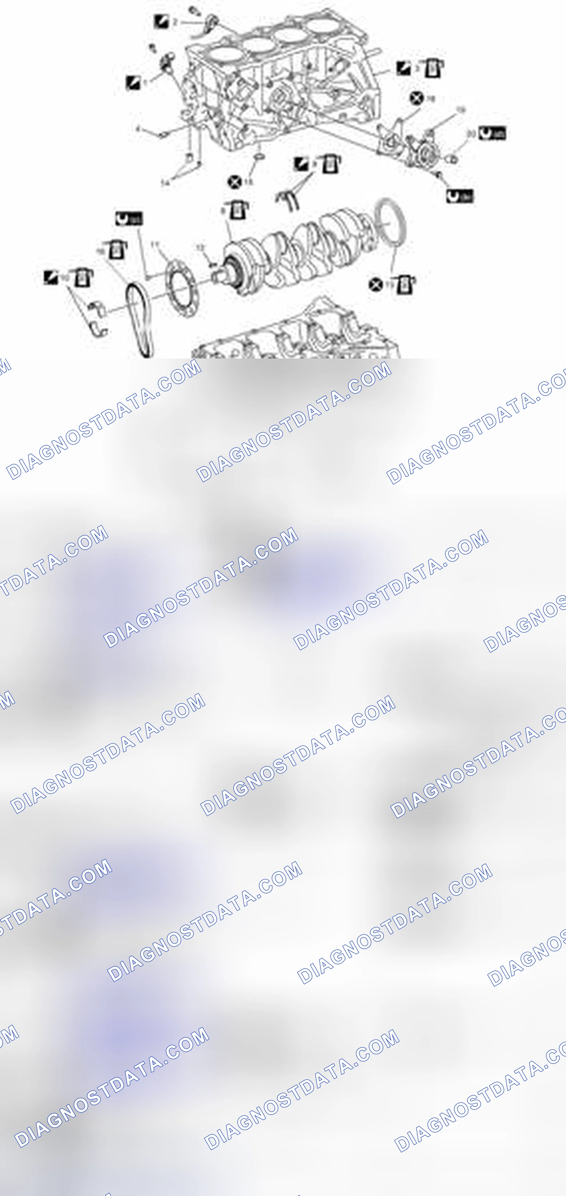 Scheme 200: Main Bearing, Crankshaft and Cylinder Block Components