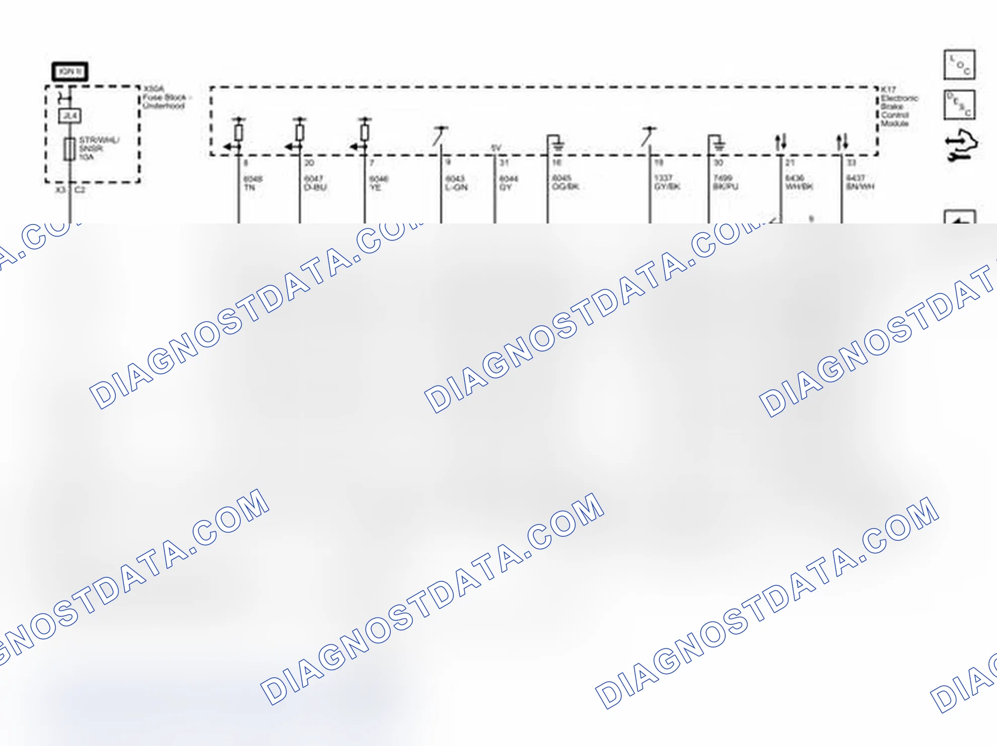 Scheme 4: StabiliTrak Steering Wheel Position Inputs and Yaw and Lateral Accelerometer Sensor (JL4) Wiring Sch