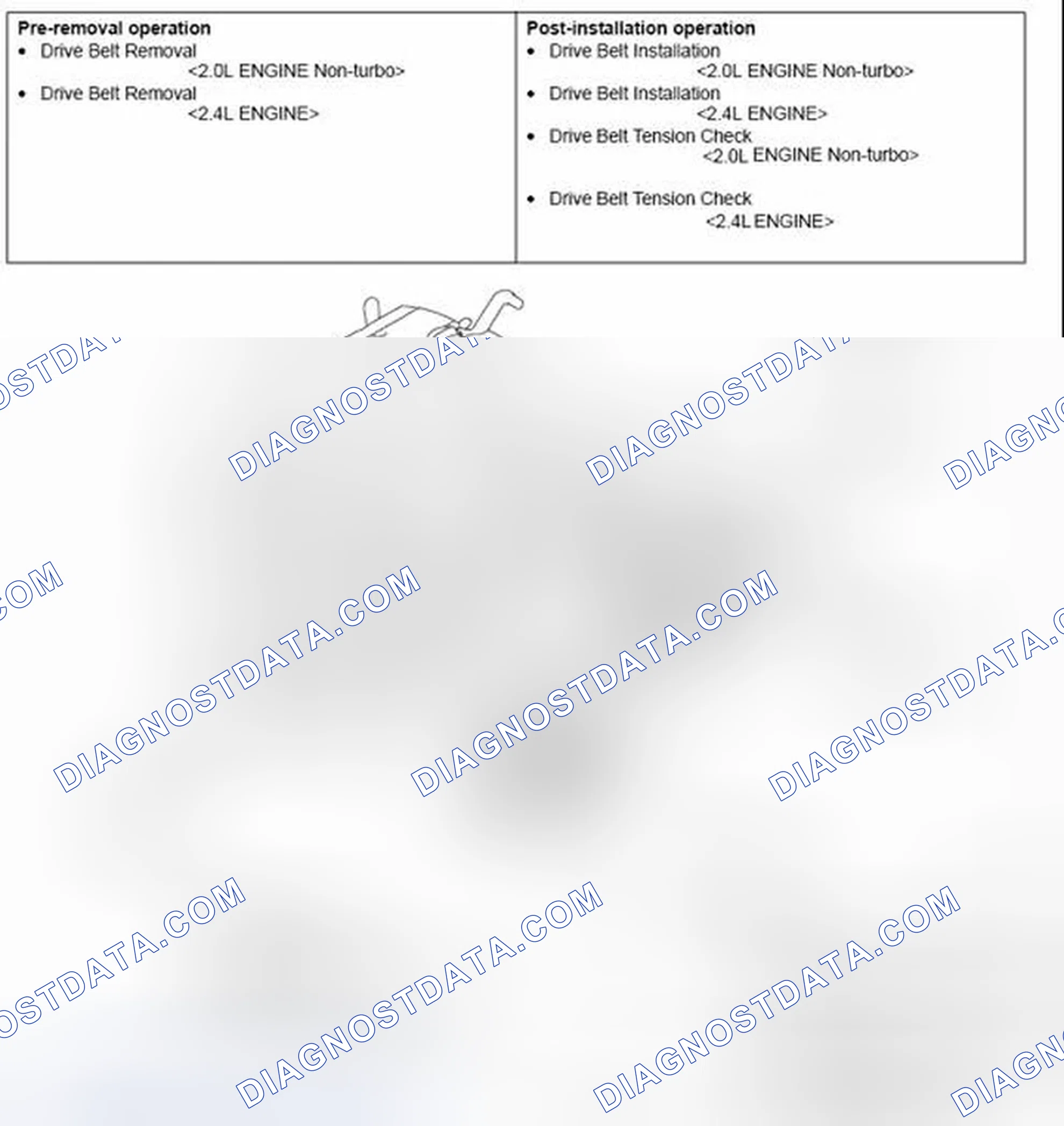 Scheme 182: REMOVAL AND INSTALLATION - 2.0L ENGINE NON-TURBO, 2.4L ENGINE