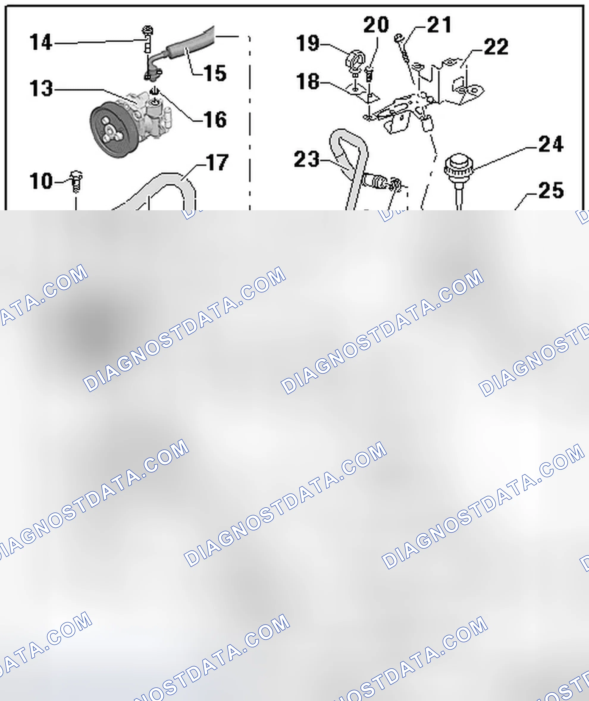 Scheme 43: POWER STEERING PUMP, HYDRAULIC PIPES AND RESERVOIR OVERVIEW [FOR ENGINE(S) CATA]
