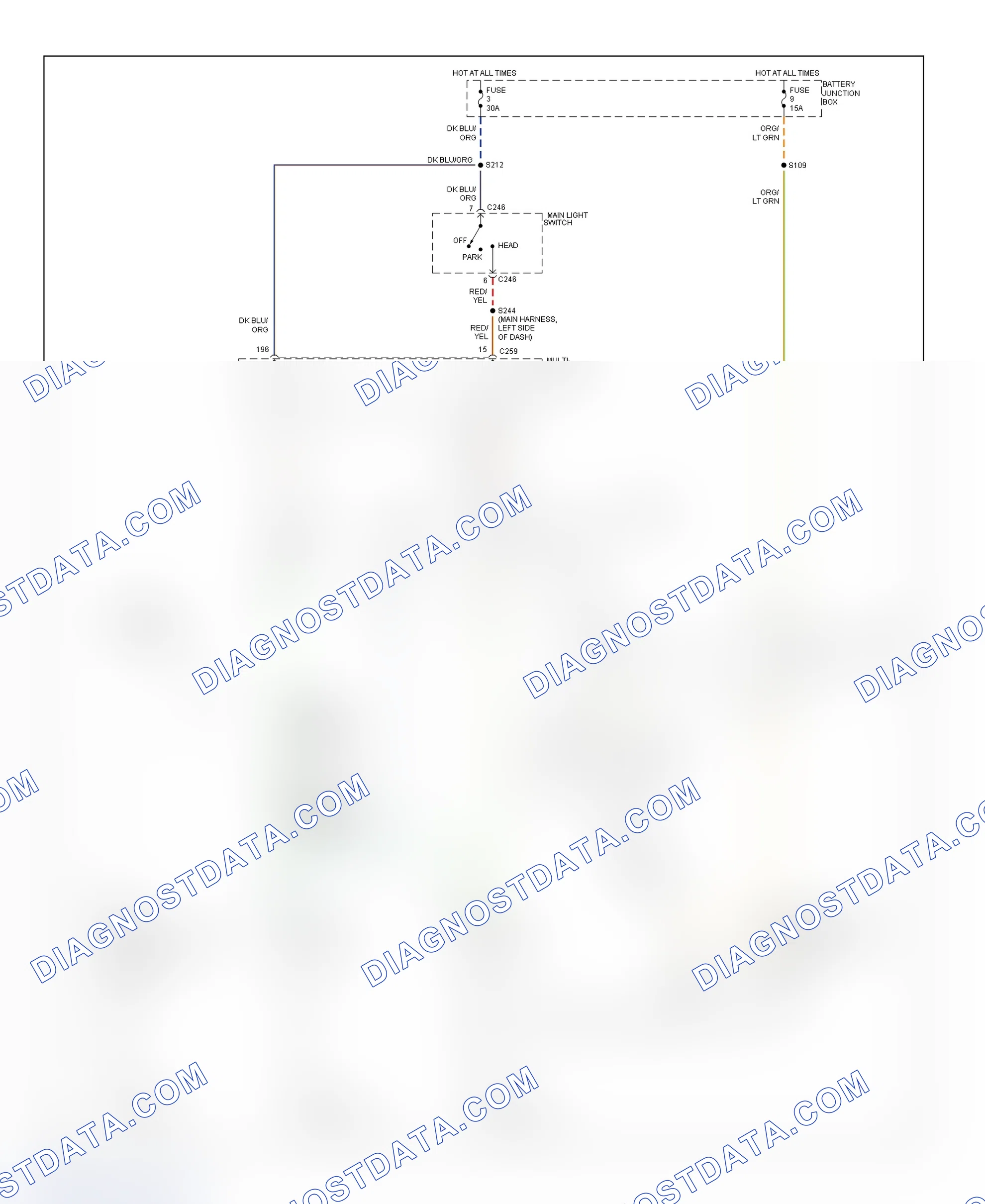 Scheme 10: Headlight System Wiring Diagram (Expedition, F150 & F250 Light-Duty Pickups, & Navigator - Without DRL - Headlights & Fog Lights Circuits)
