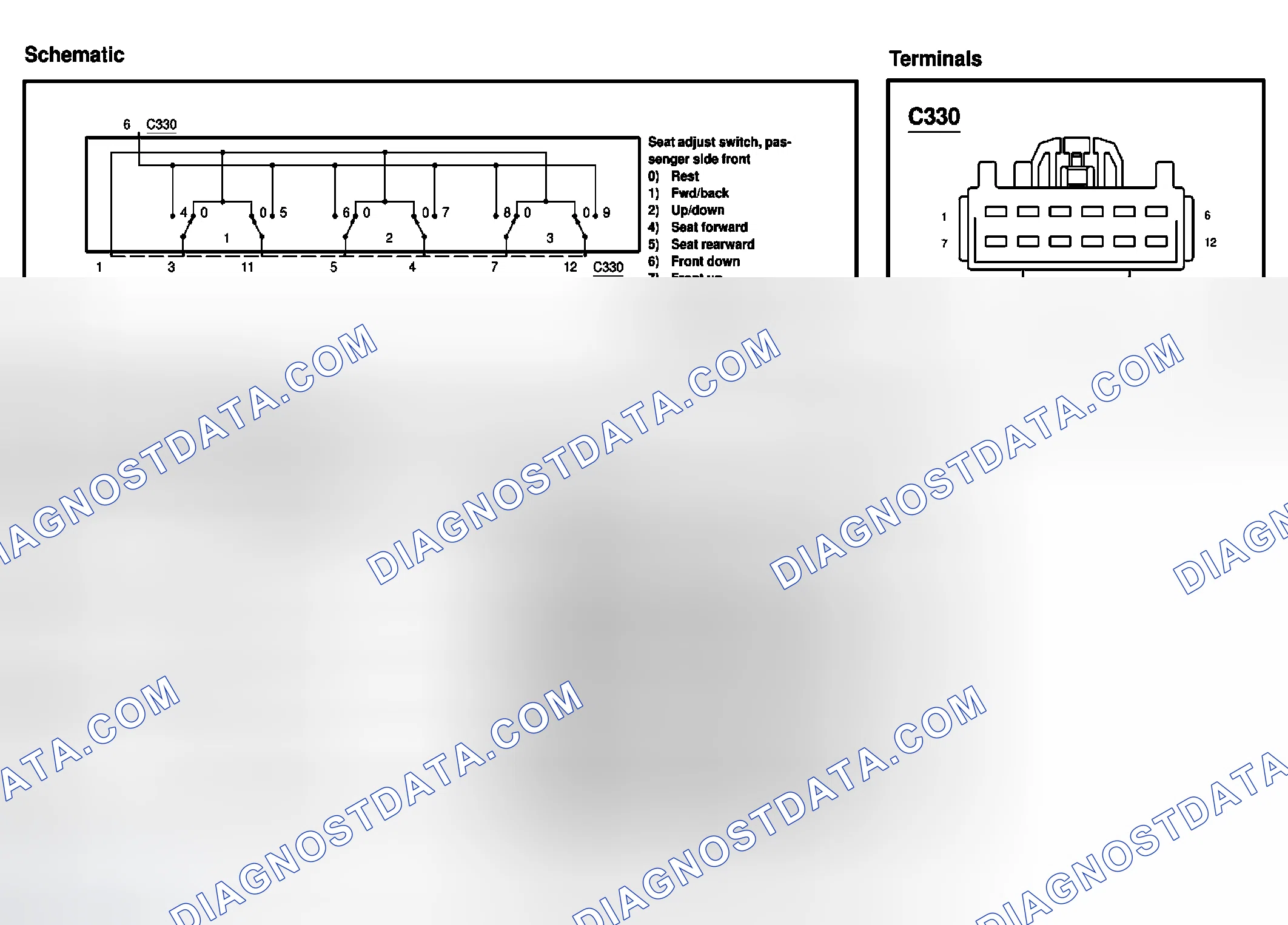 Scheme 107: Seat adjust switch, passenger side front