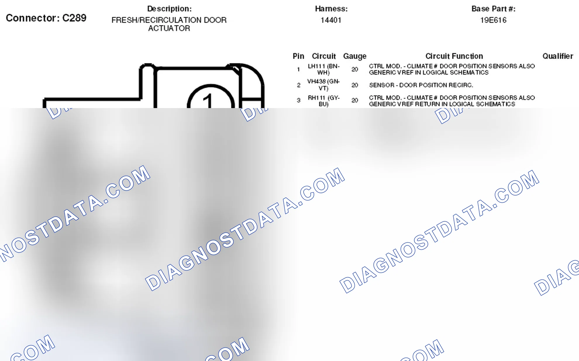 Scheme 86: Fresh/ Recirculation Door Actuator Connector End View (C289)