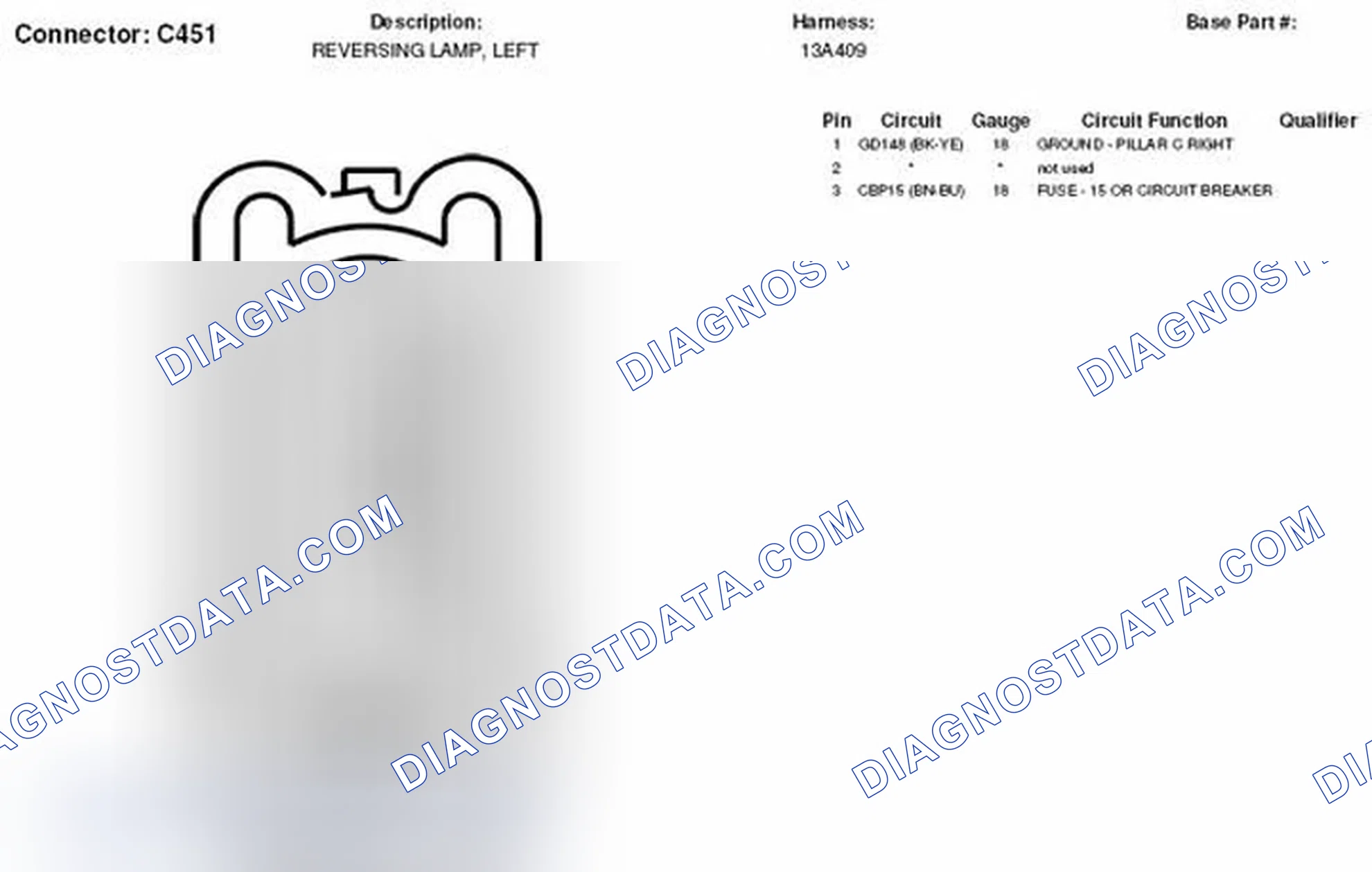 Scheme 184: Left Reversing Lamp Connector End View (C451)