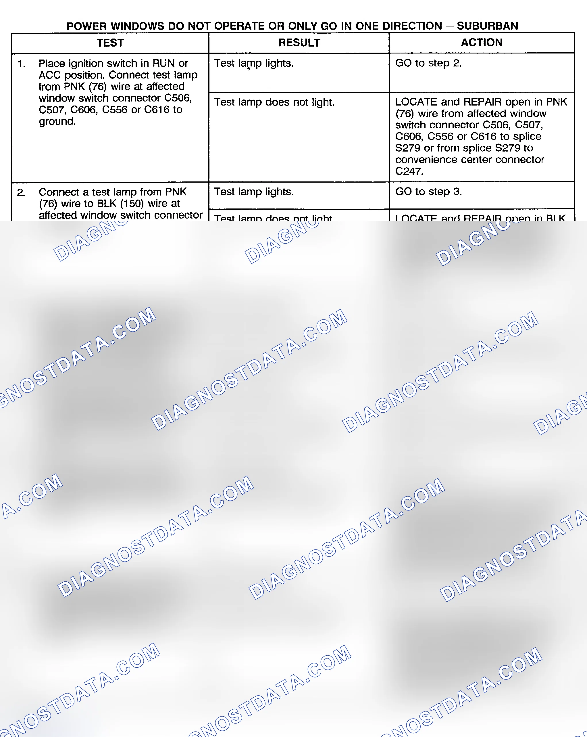 Scheme 10: TEST H: POWER WINDOWS DO NOT OPERATE OR ONLY GO IN ONE DIRECTION - SUBURBAN, CREW CAB & UTILITY