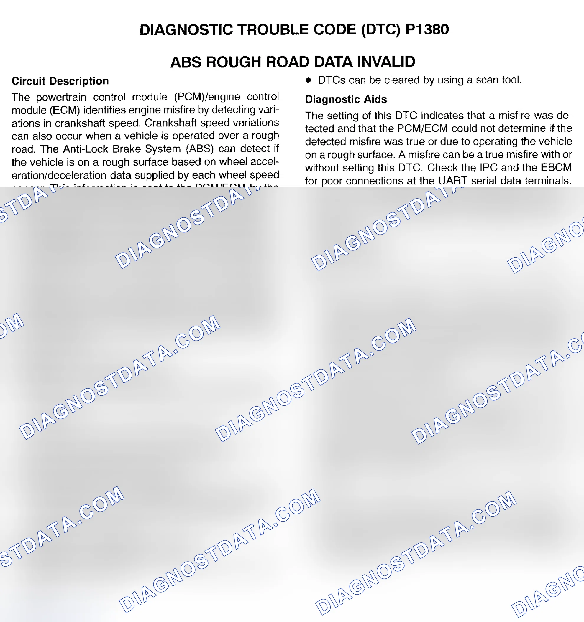 Scheme 242: DTC P1380: ABS ROUGH ROAD DATA INVALID