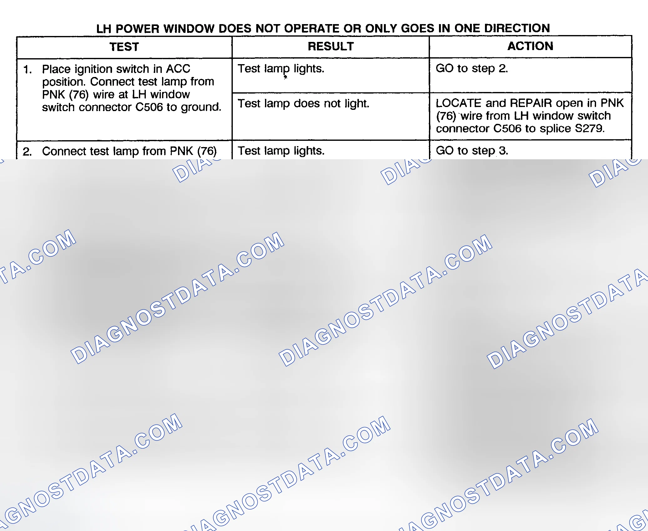 Scheme 3: TEST B: POWER WINDOW LEFT DOSE NOT OPERATE OR ONLY GOES IN ONE DIRECTION - PICKUP