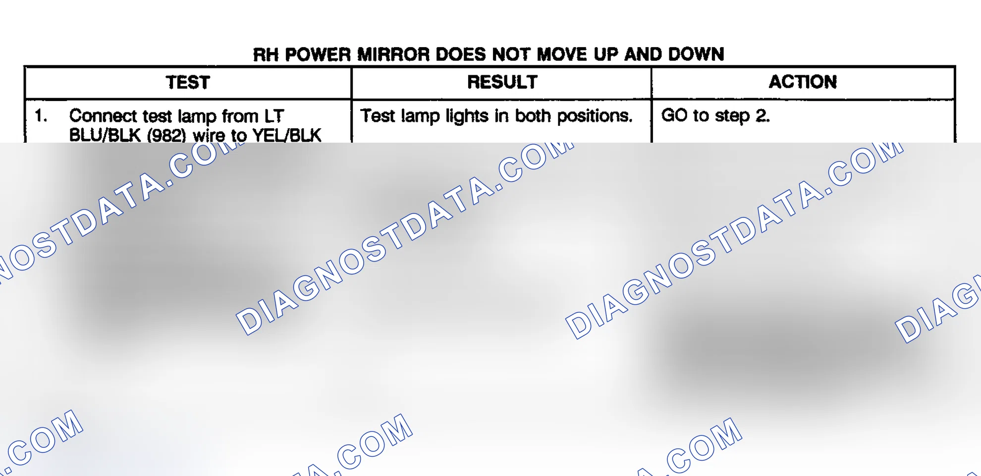 Scheme 14: TEST E: RIGHT POWER MIRROR DOES NOT MOVE UP & DOWN