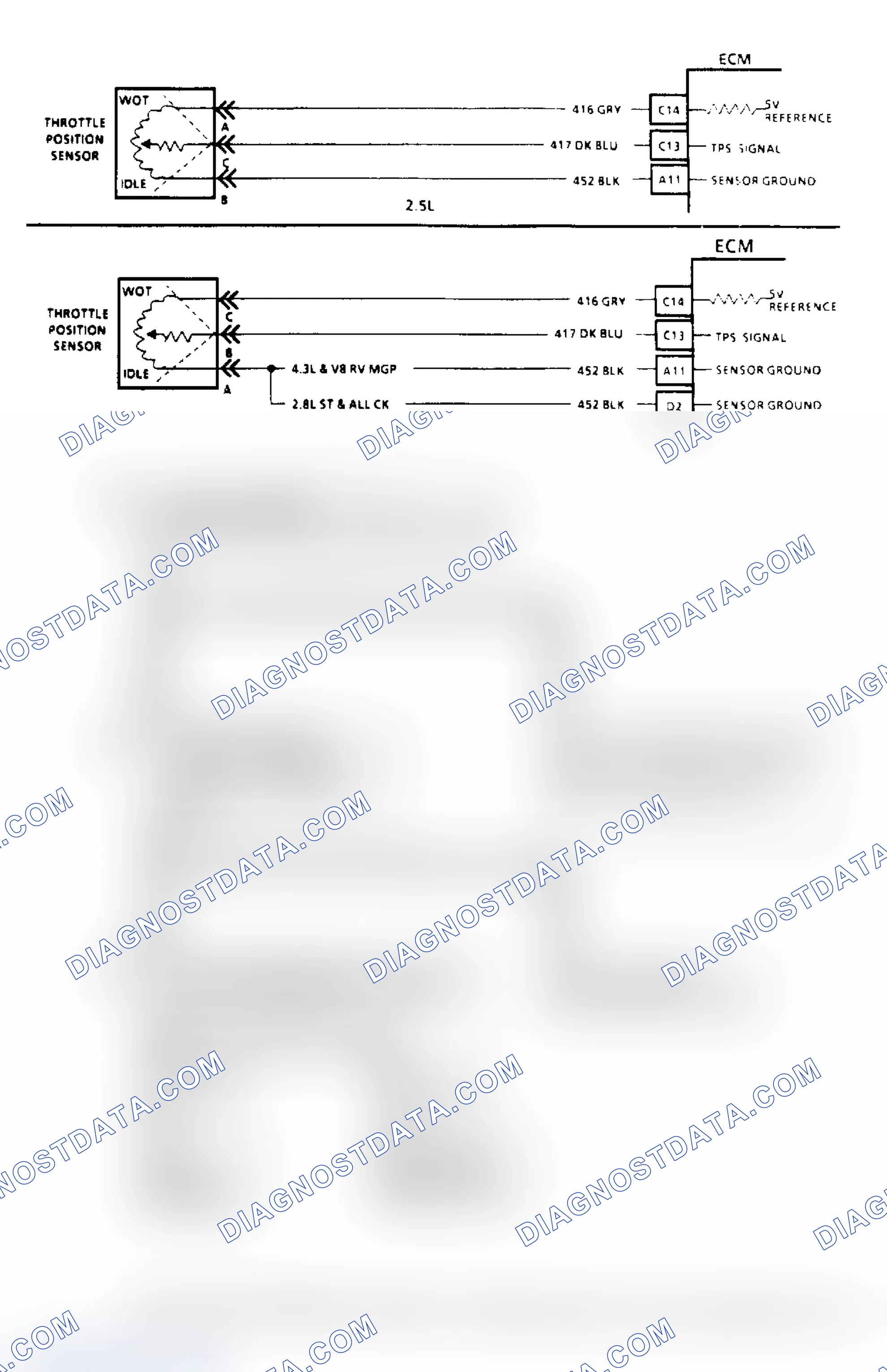 Scheme 114: Code 21, Throttle Position Sensor (Signal Voltage High) ("SCAN" Diagnostics)