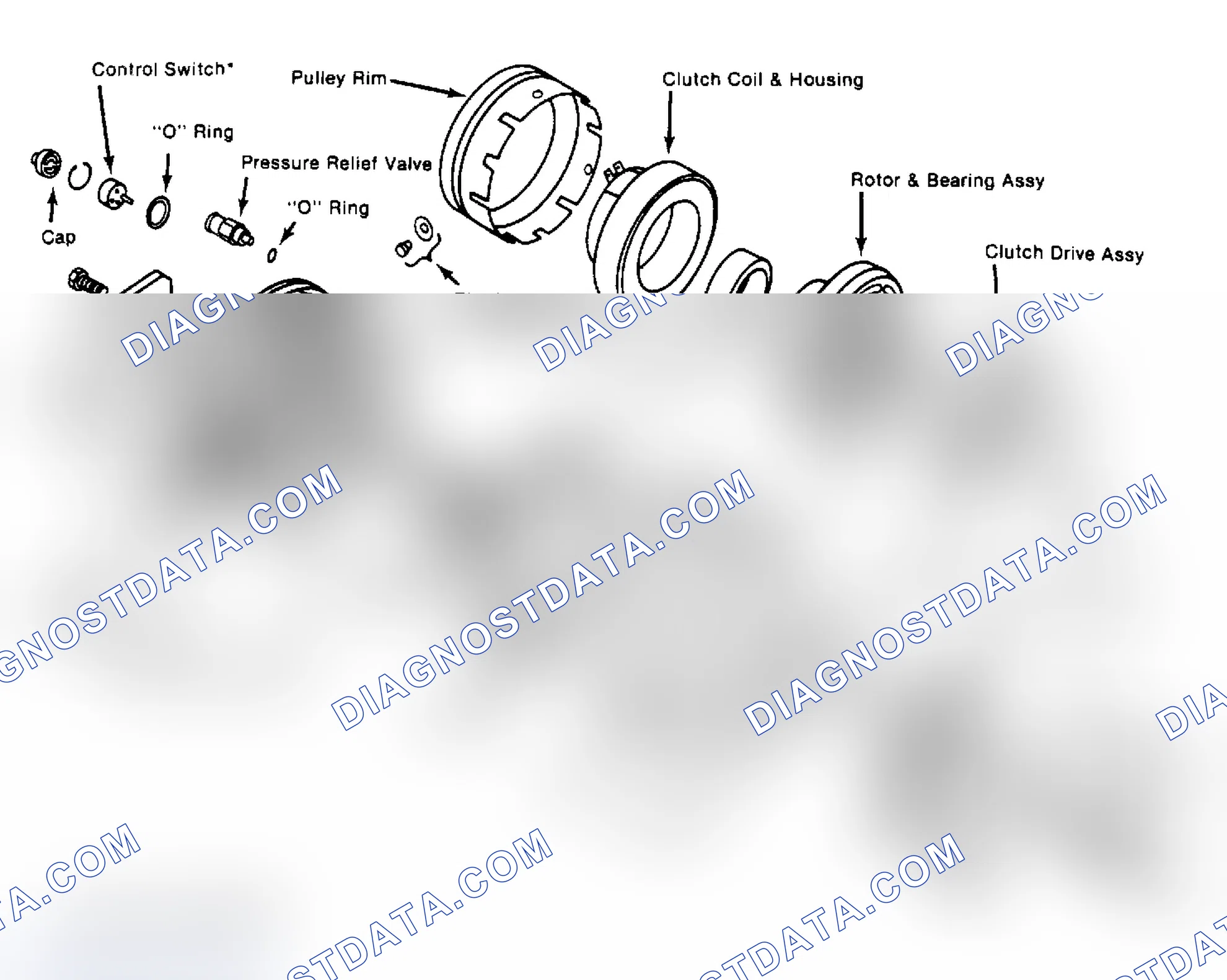 Scheme 108: Exploded View of Harrison R-4, 4-Cyl. Compressor (Original Design) Other R-4 variations include V-Belt/Poly-Groove drive pulley or 6-pole clutch type.
