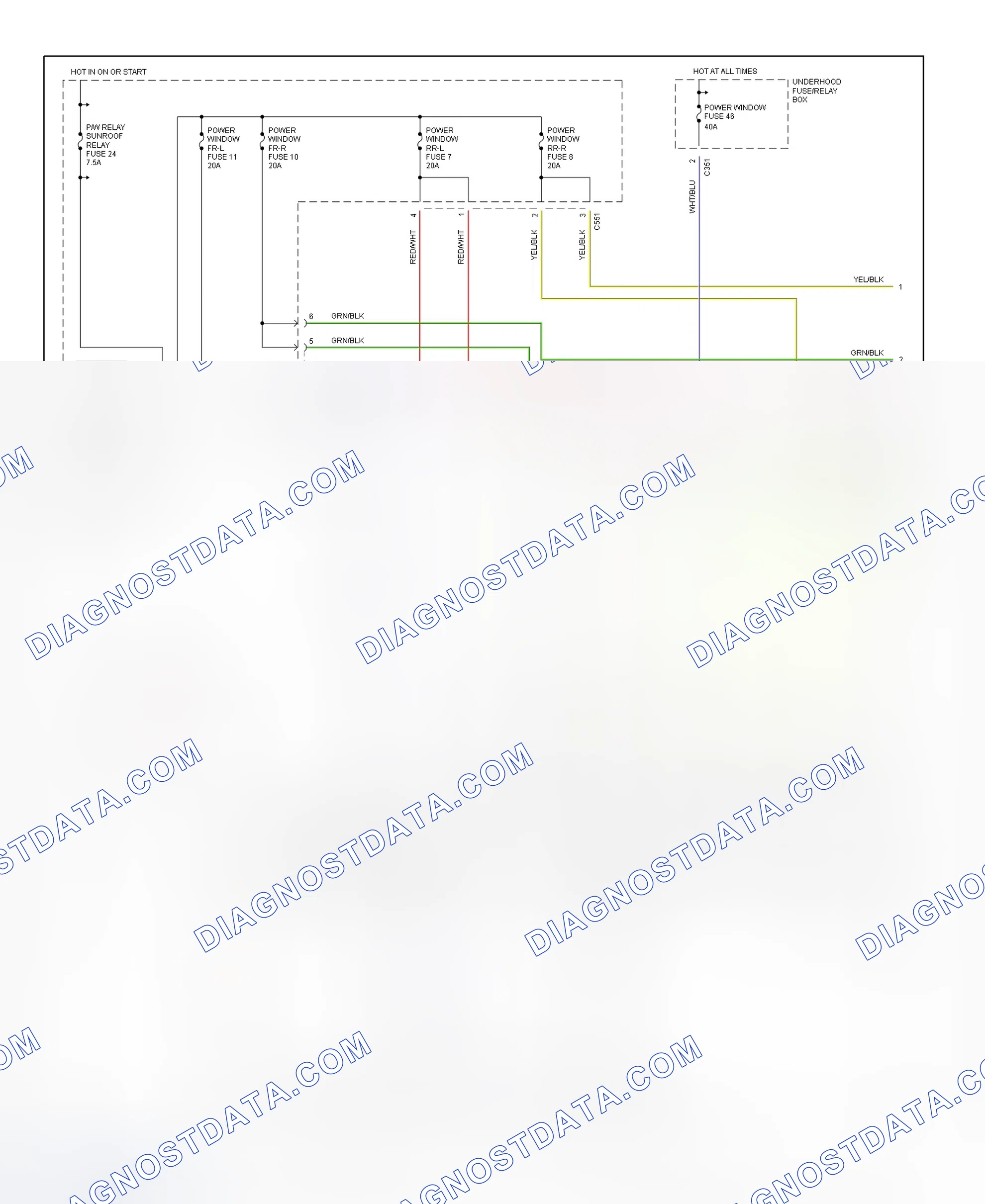 Fig. 12: Power Window System Wiring Diagram (1999-2000 CR-V - 1 Of 2)
