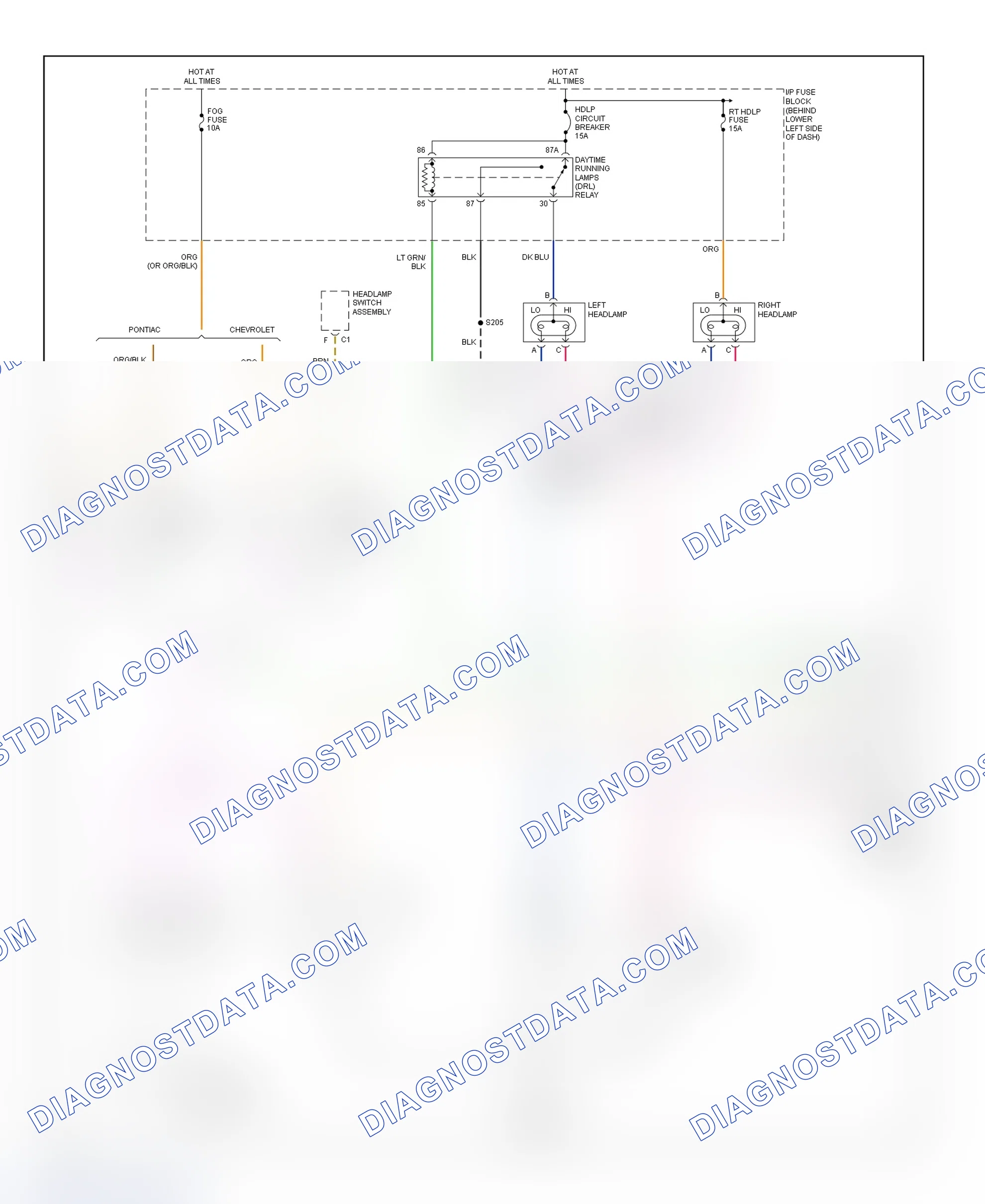 Scheme 12: Headlight Systems & Daytime Running Lights Wiring Diagram (Cavalier & Sunfire)