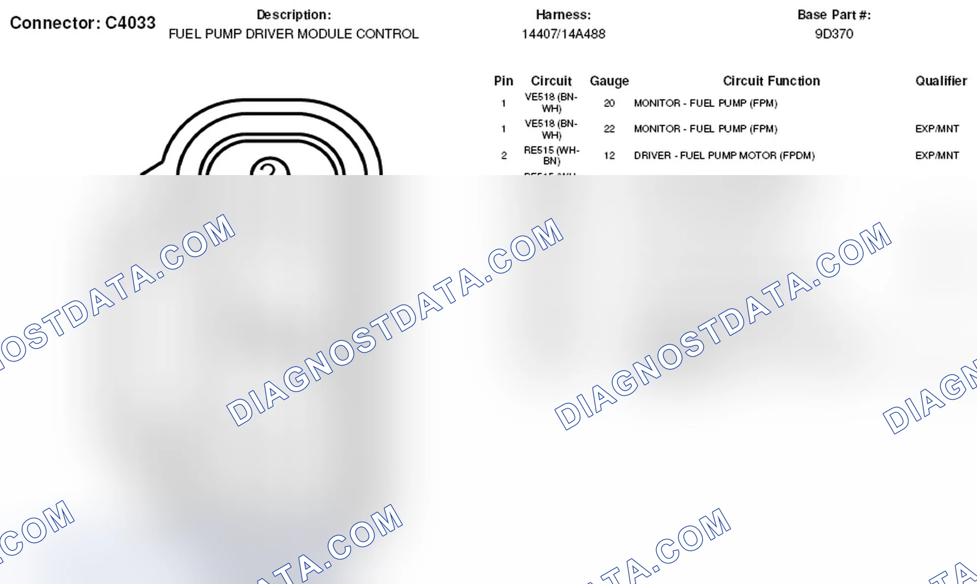 Scheme 376: Fuel Pump Driver Module Control Connector End View (C4033)