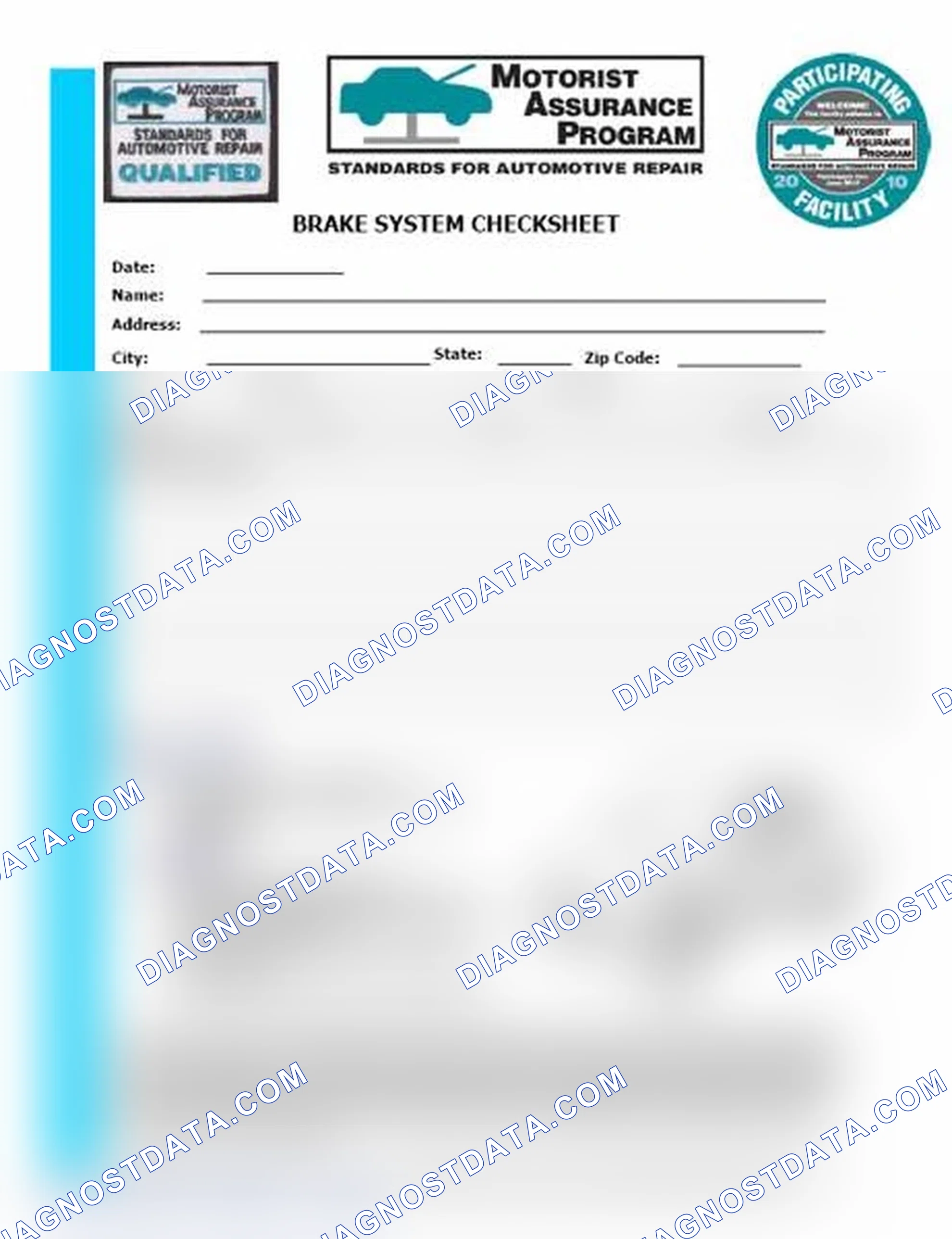 Scheme 1: Brake System Checksheet (1 Of 2)