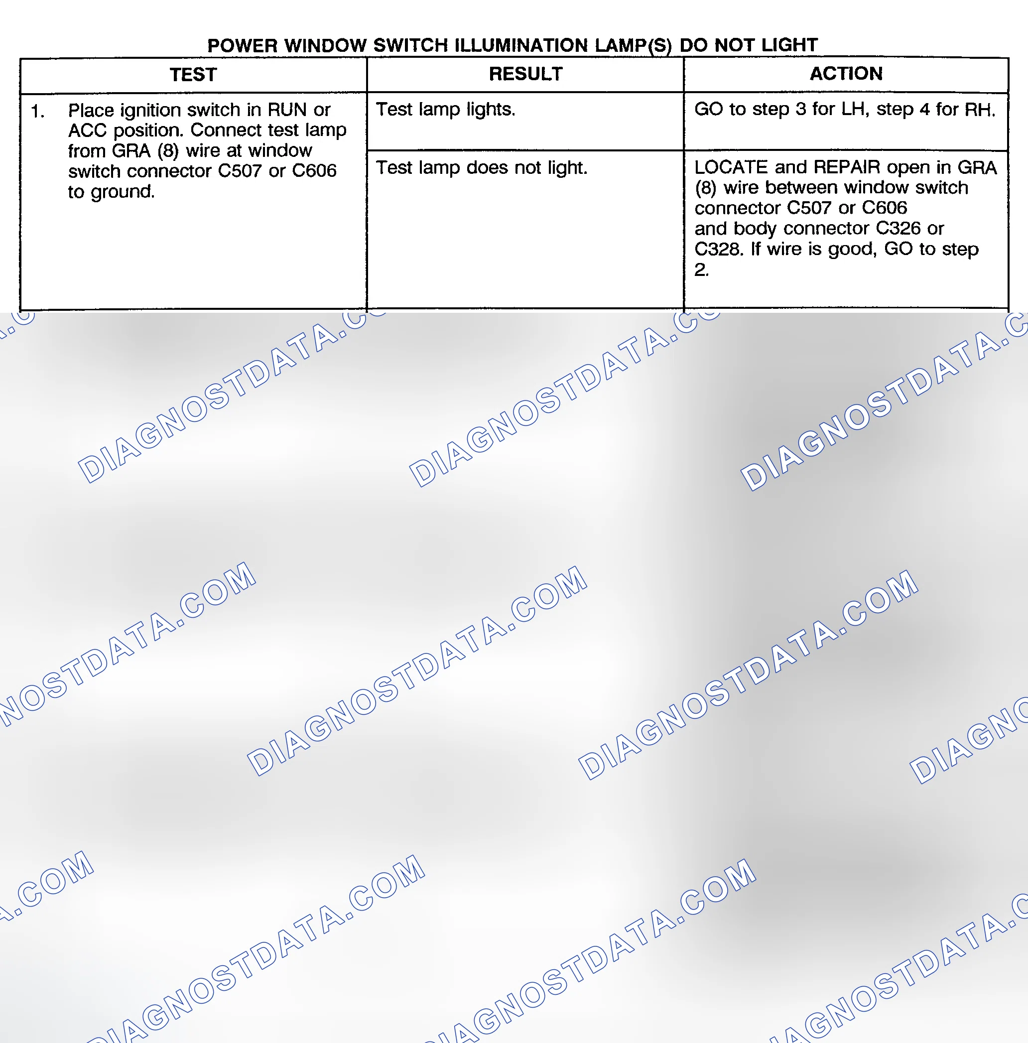 Scheme 9: TEST G: POWER WINDOW SWITCH ILLUMINATION LAMP(S) DO NOT LIGHT