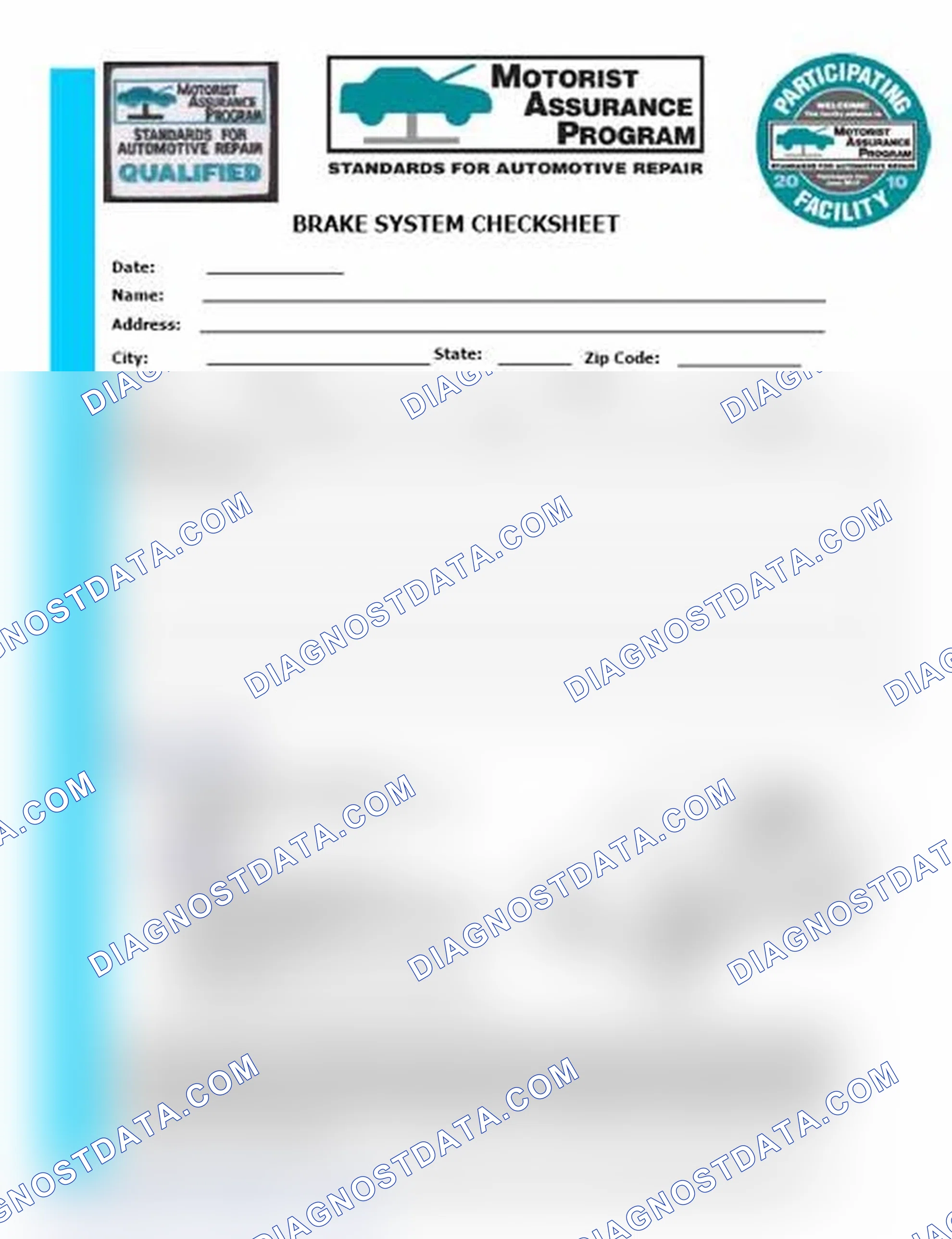 Scheme 1: Brake System Checksheet (1 Of 2)