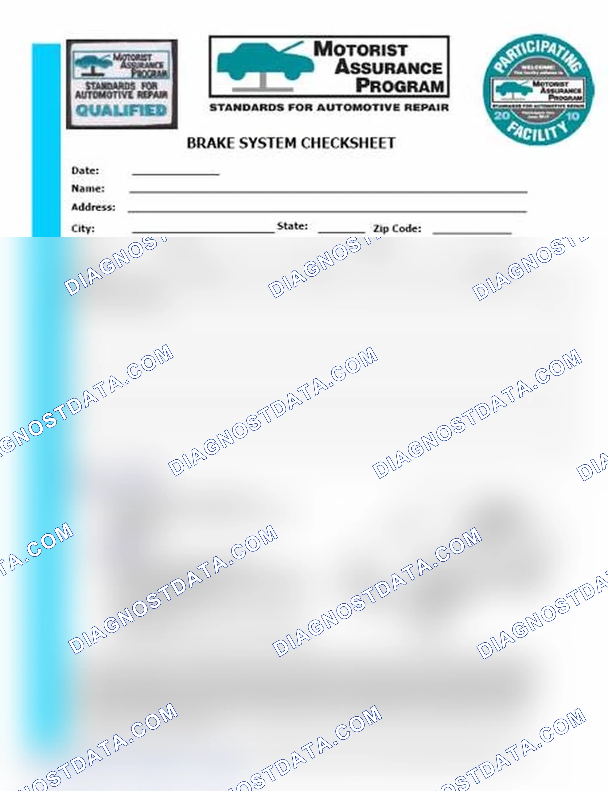 Scheme 1: Brake System Checksheet (1 Of 2)