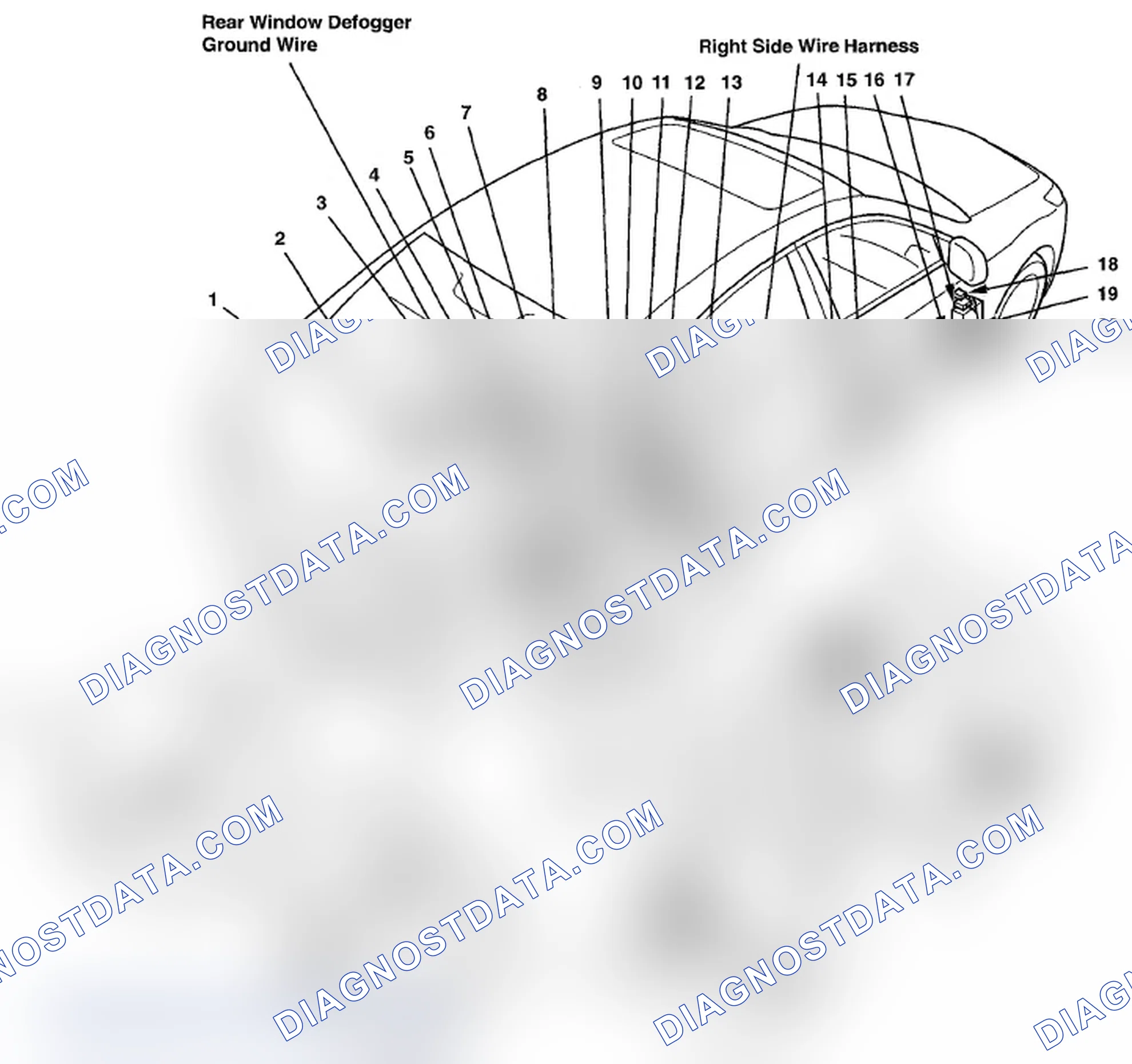 Scheme 535: Identifying Right Side Wire Harness And Rear Window Defogger Ground Wire (Page 203-53)