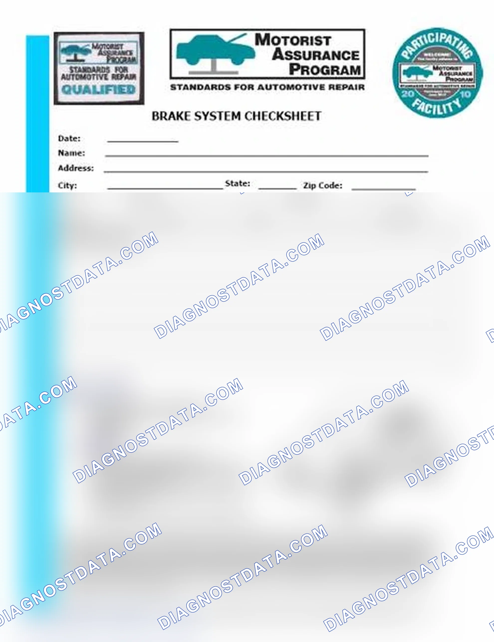 Scheme 1: Brake System Checksheet (1 Of 2)