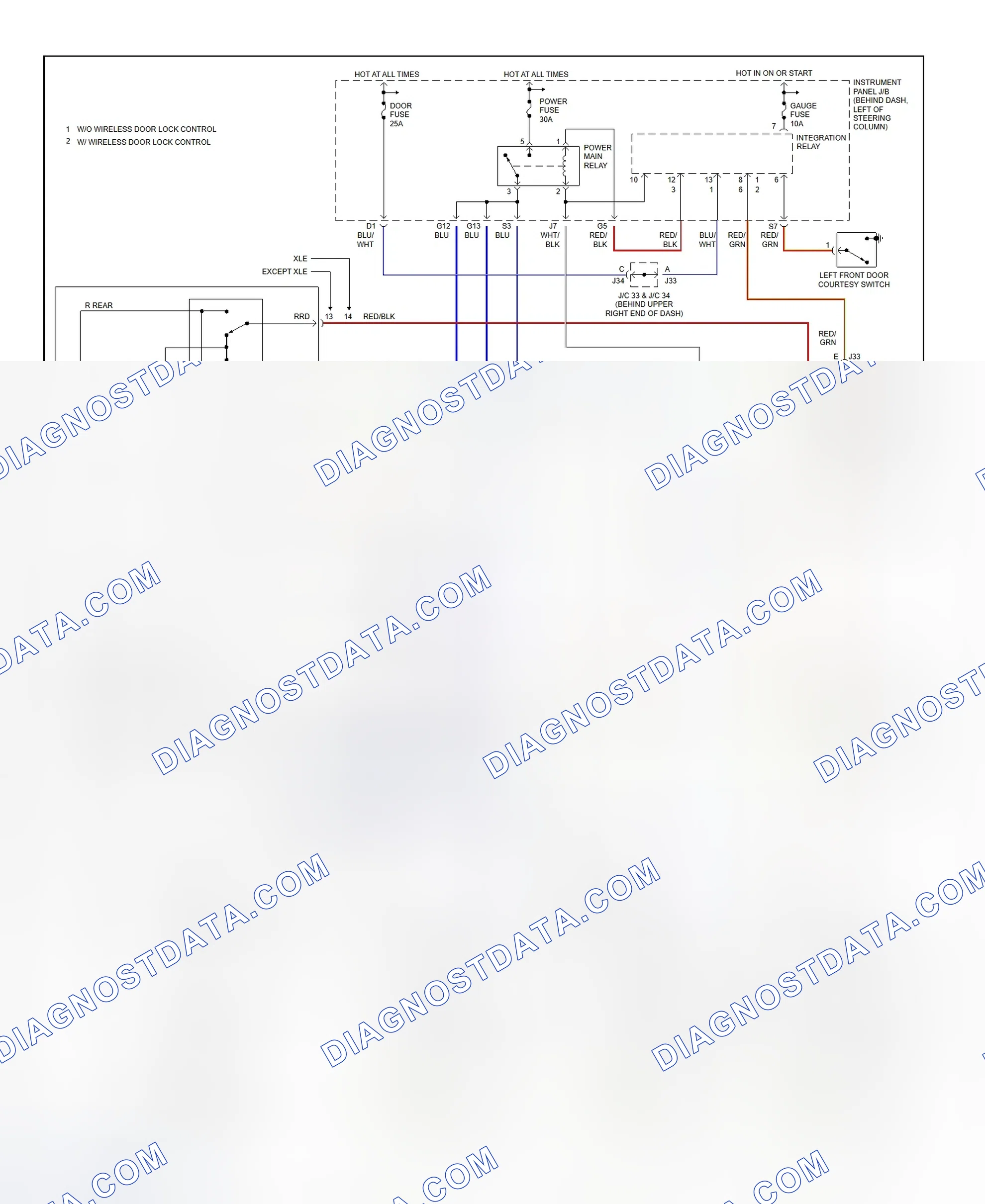 Scheme 19: Power Window System Wiring Diagram (Camry 2.2L & 3.0L)
