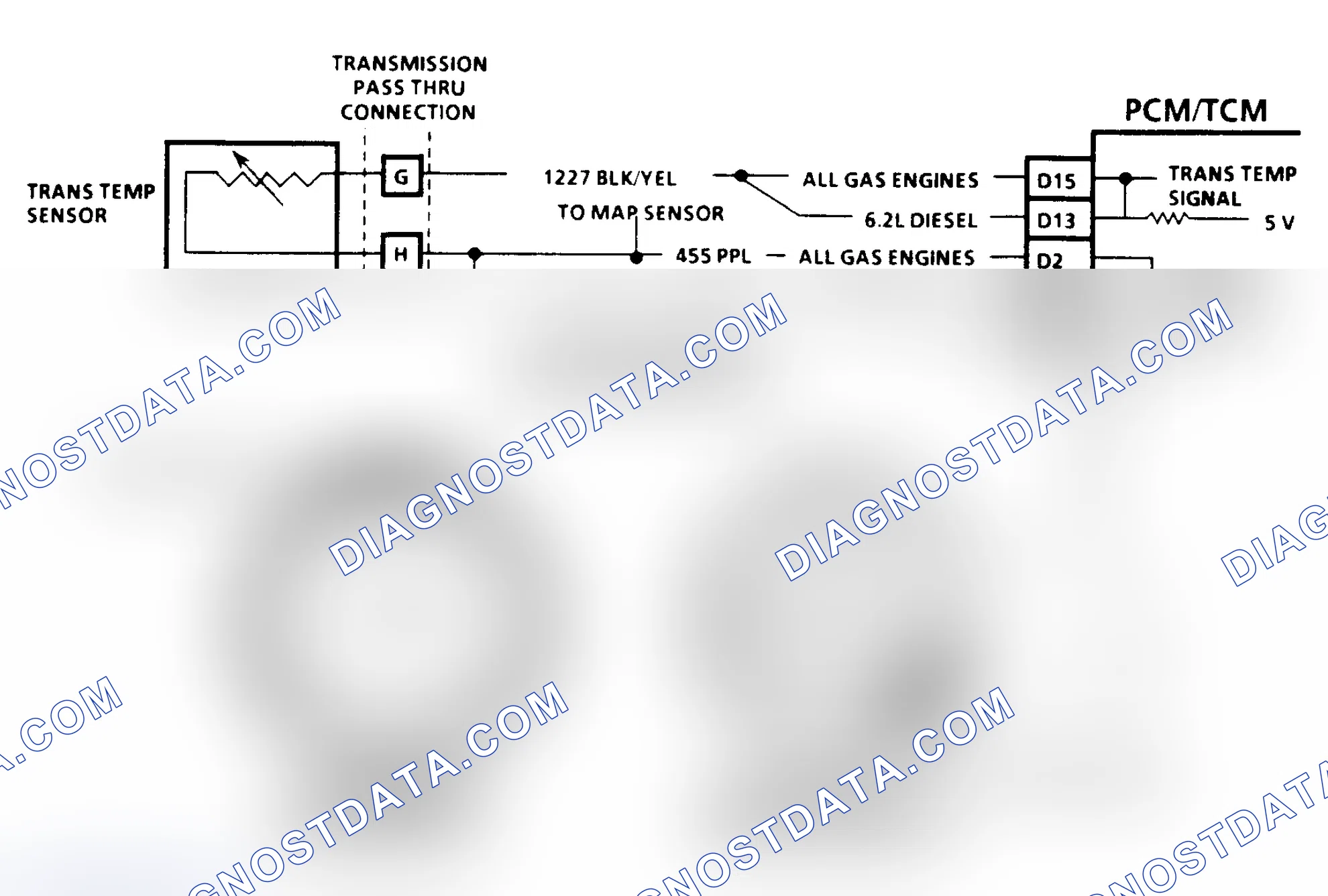 Scheme 287: CODE 58, TRANSMISSION TEMPERATURE SENSOR CIRCUIT (HIGH TEMPERATURE INDICATED) - LT. TRUCK