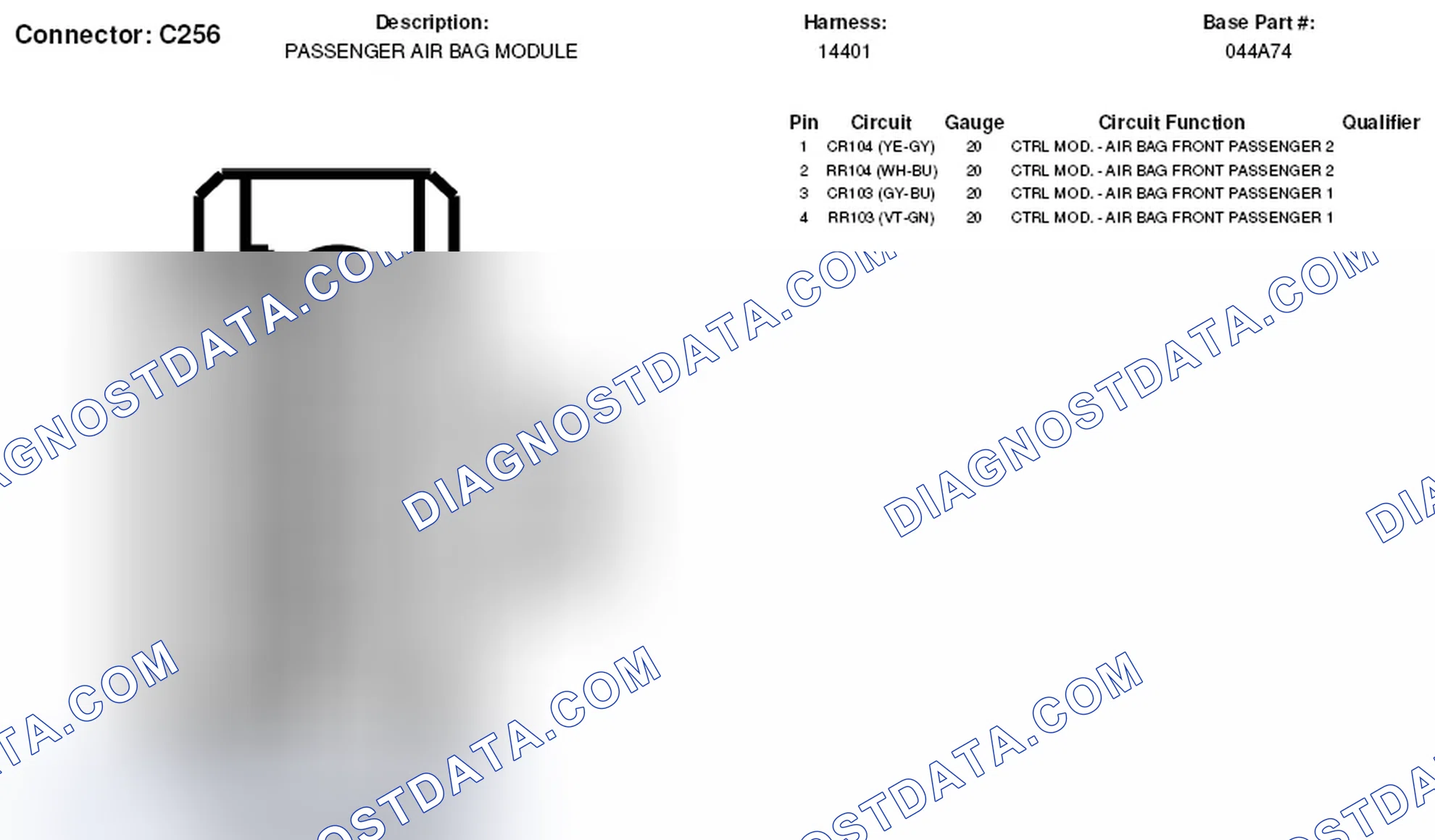 Scheme 104: Passenger Air Bag Module Connector End View (C256)