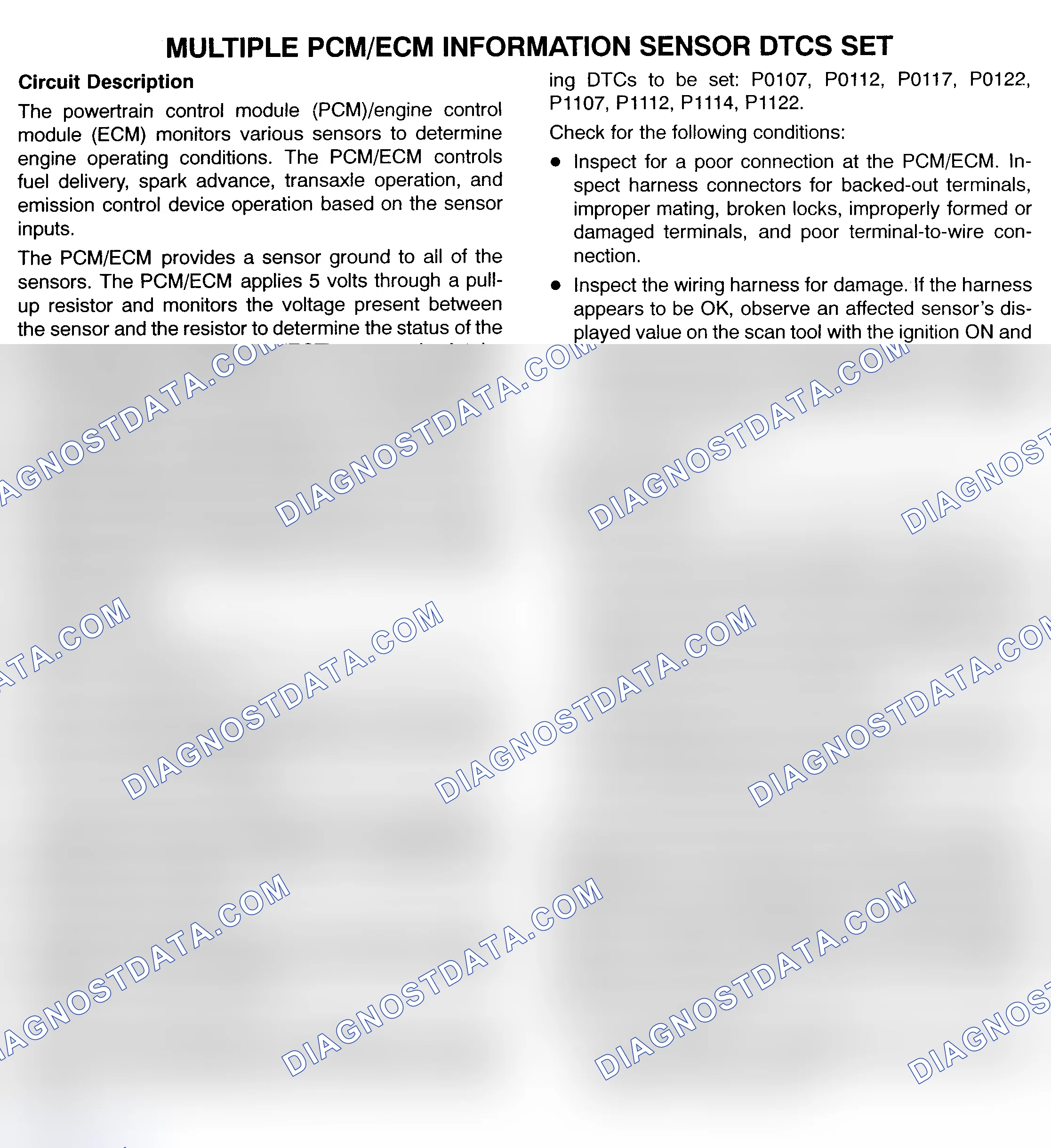Scheme 15: MULTIPLE PCM/ECM INFORMATION SENSOR DTCS SET