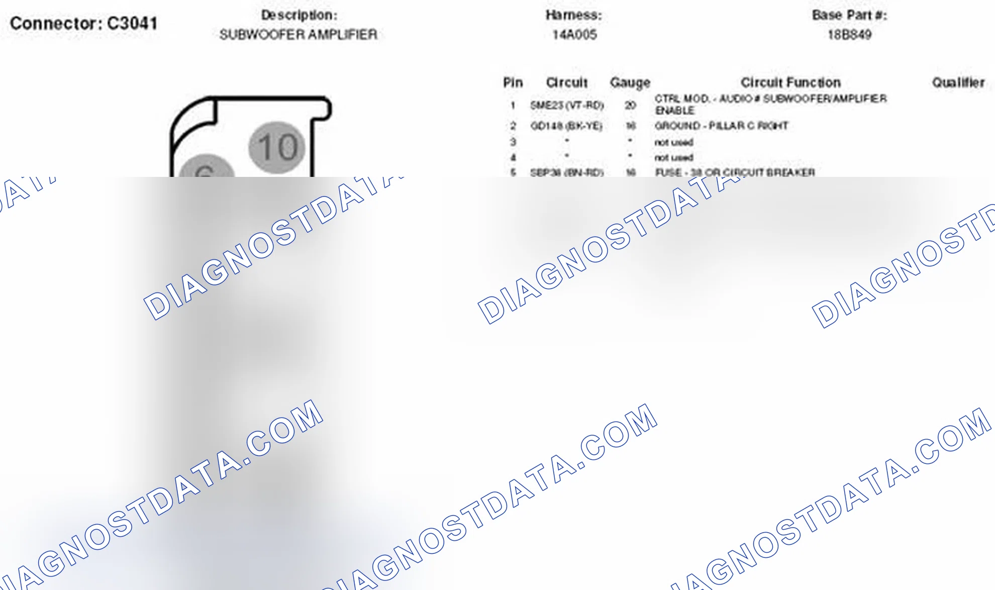 Scheme 254: Subwoofer Amplifier Connector End View (C3041)