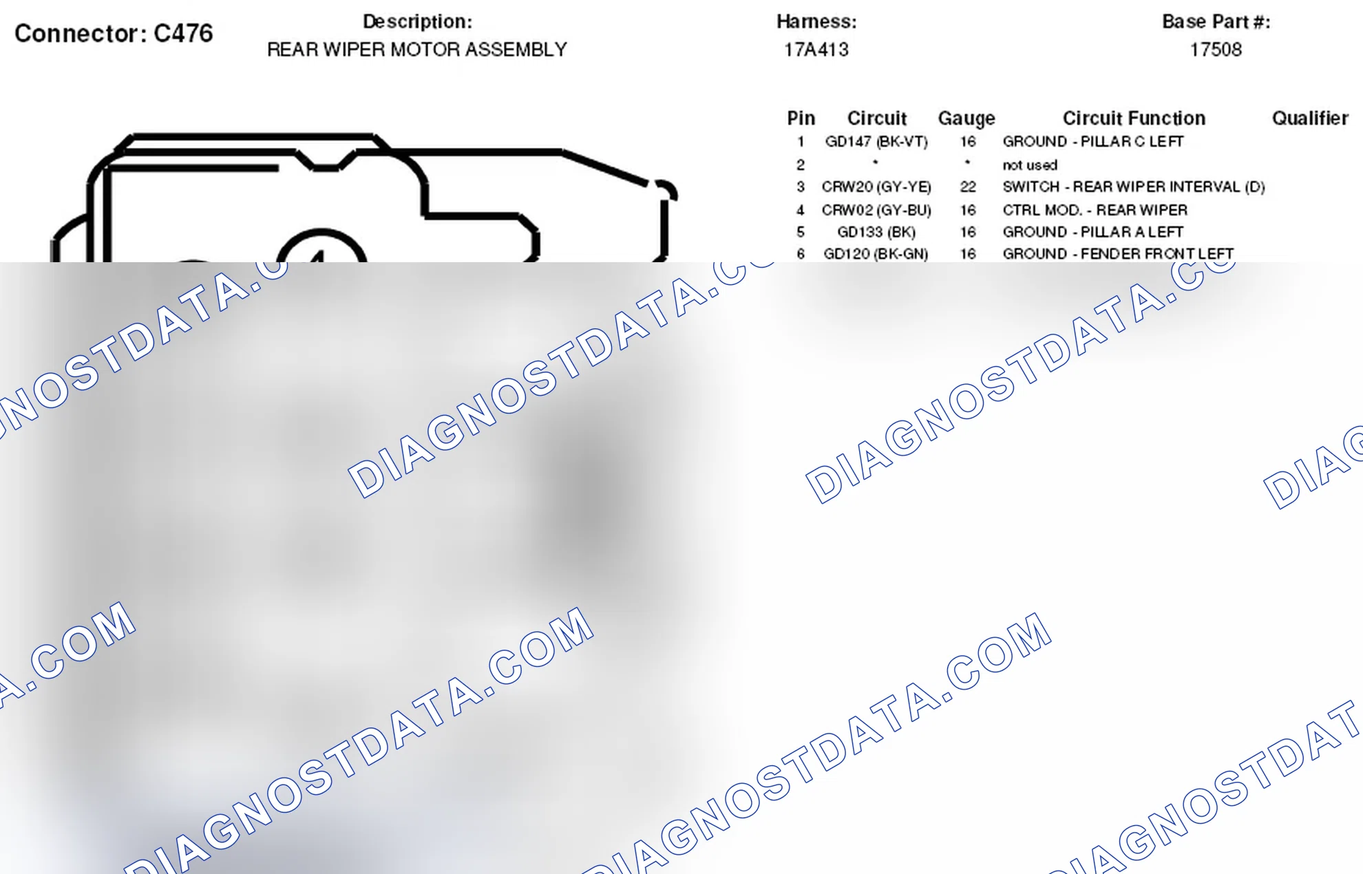 Scheme 135: Rear Wiper Motor Assembly Connector End View (C476)