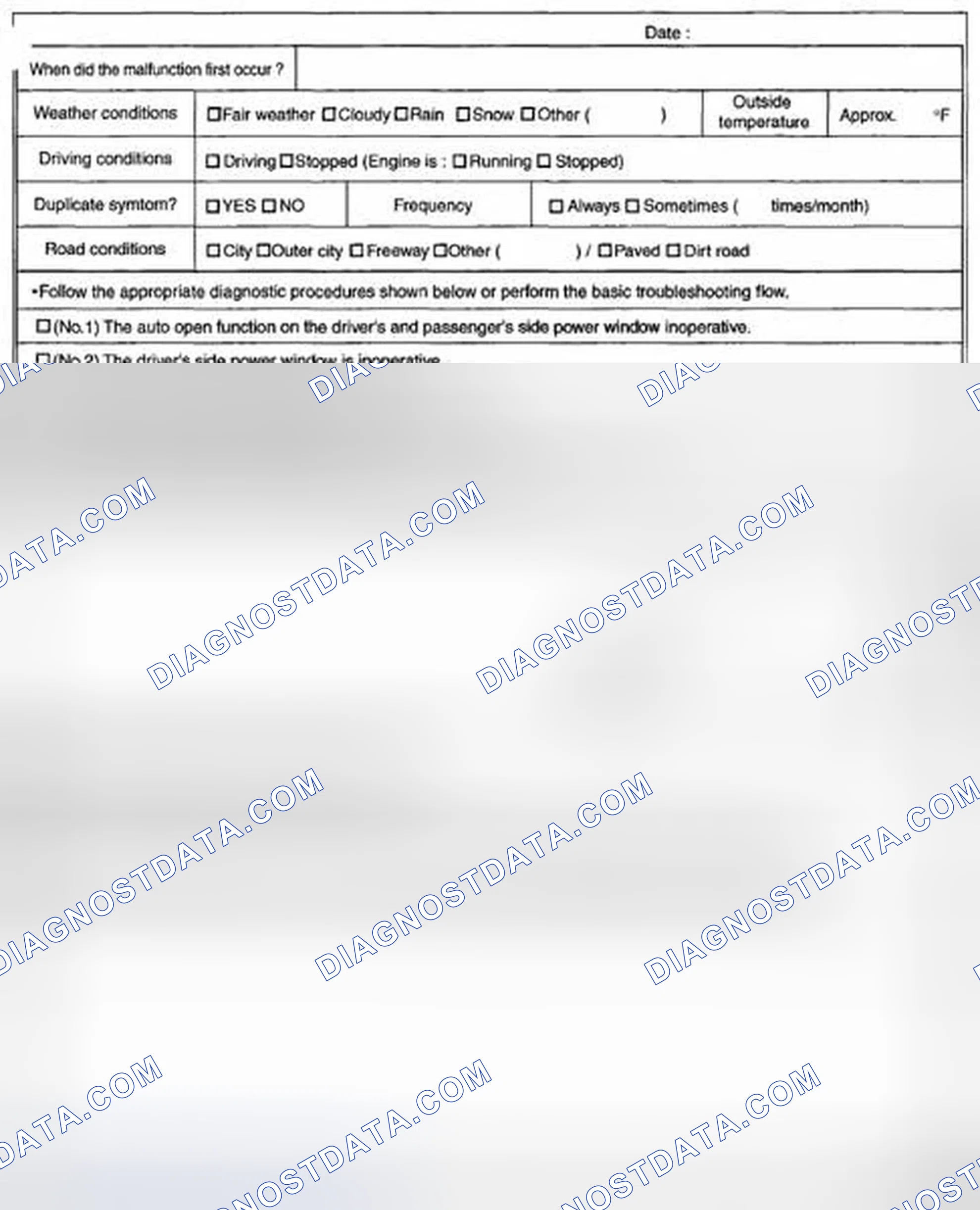 Scheme 4: POWER WINDOW SYSTEM TROUBLESHOOTING QUESTIONNAIRE [POWER WINDOW SYSTEM]