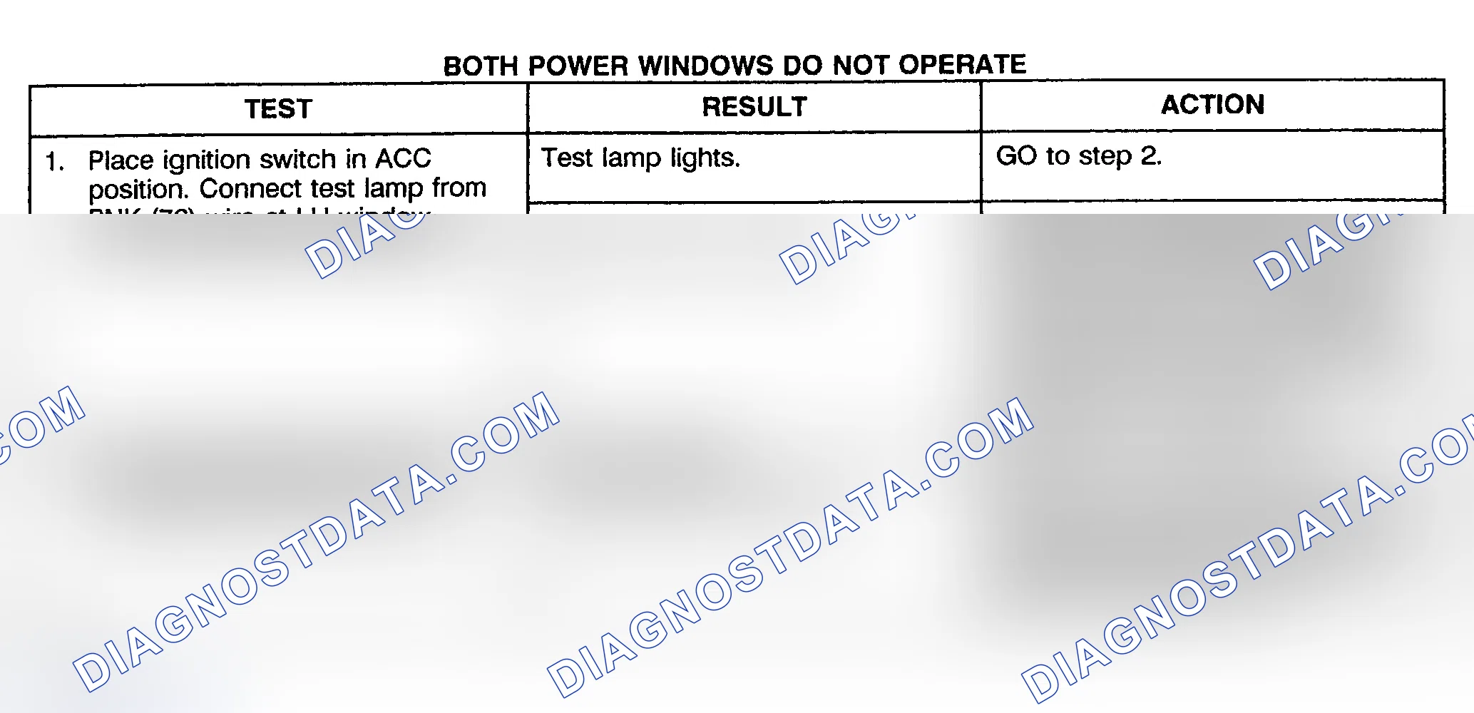 Scheme 11: TEST A: BOTH POWER WINDOWS DO NOT OPERATE - PICKUP