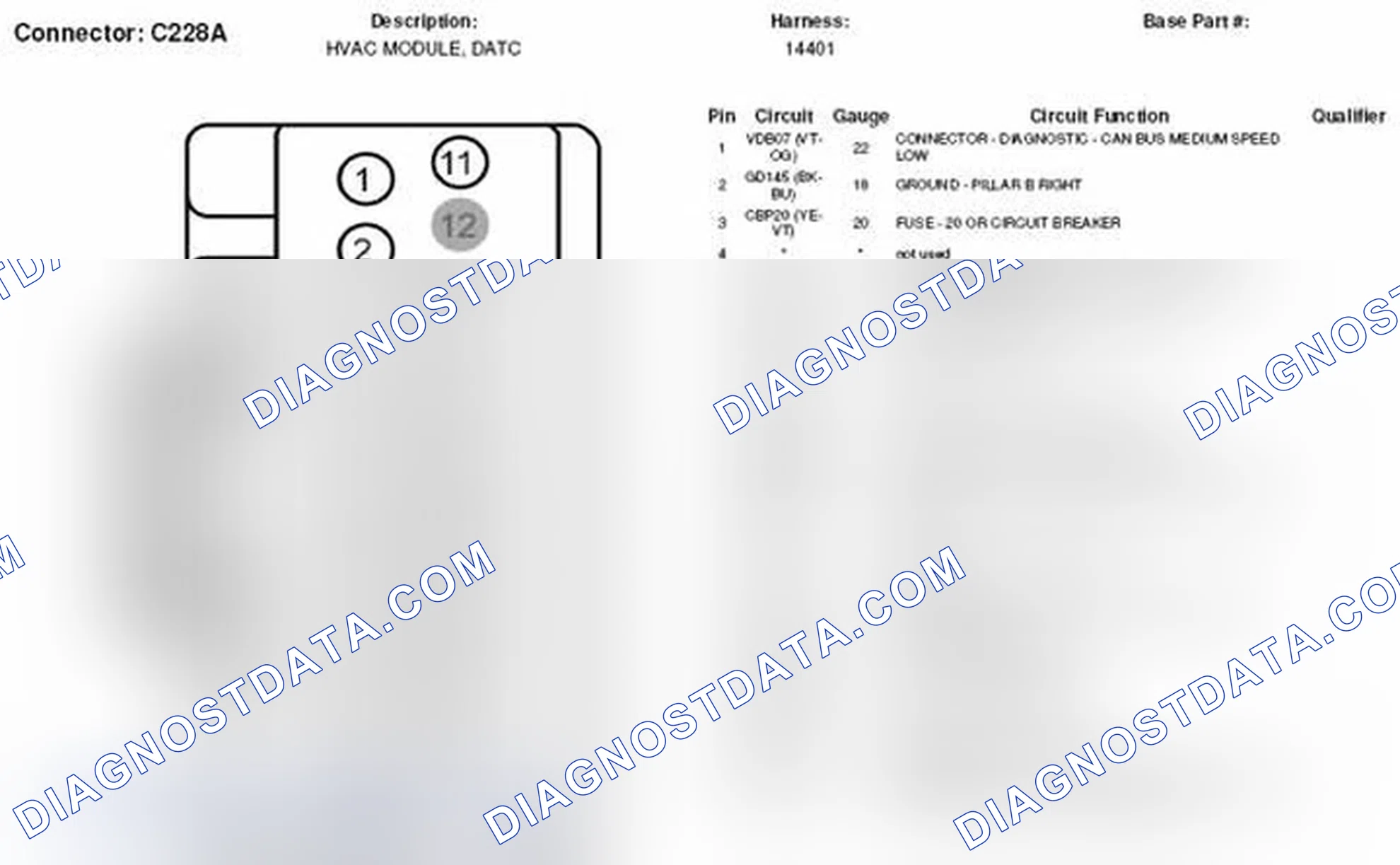 Scheme 94: DATC HVAC Module Connector End View (C228A)