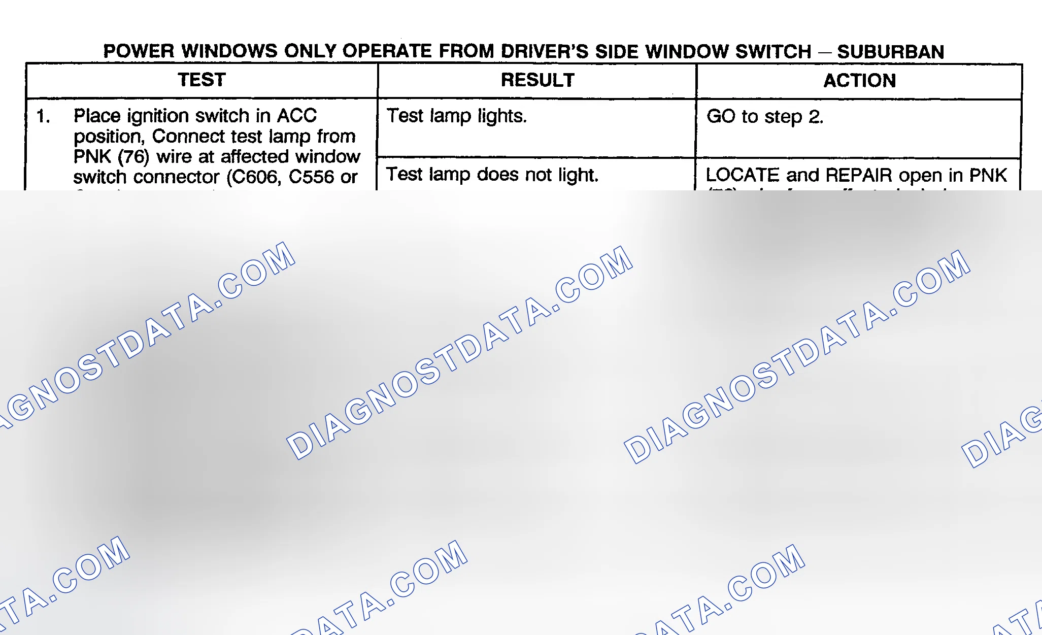 Scheme 6: TEST F: POWER WINDOW ONLY OPERATES FROM DRIVER'S SIDE WINDOW SWITCH (CREW CAB, UTILITY & SUBURBAN)