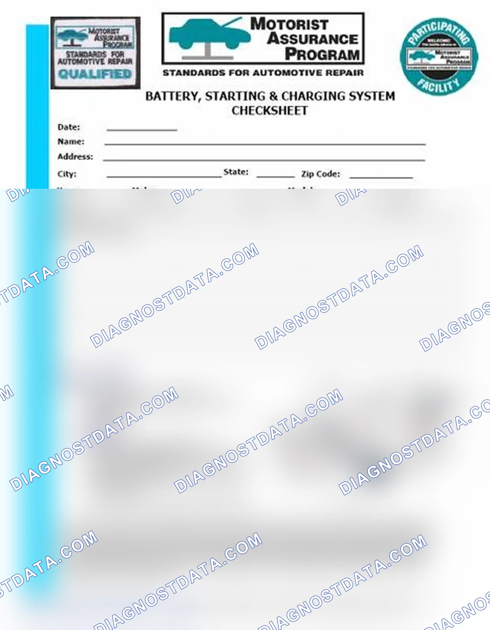 Scheme 3: Battery, Starting & Charging System Checksheet (1 Of 2)