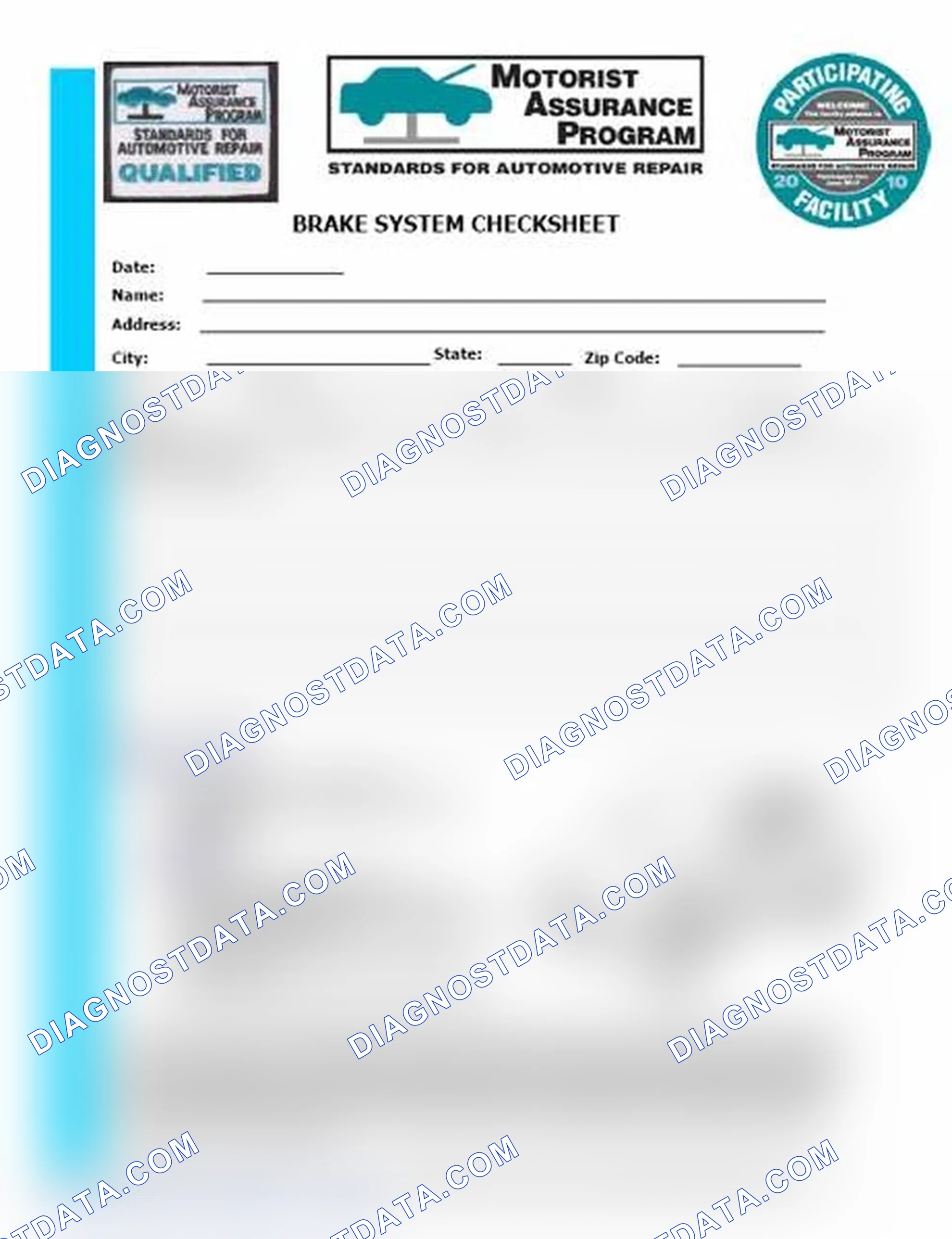 Scheme 1: Brake System Checksheet (1 Of 2)