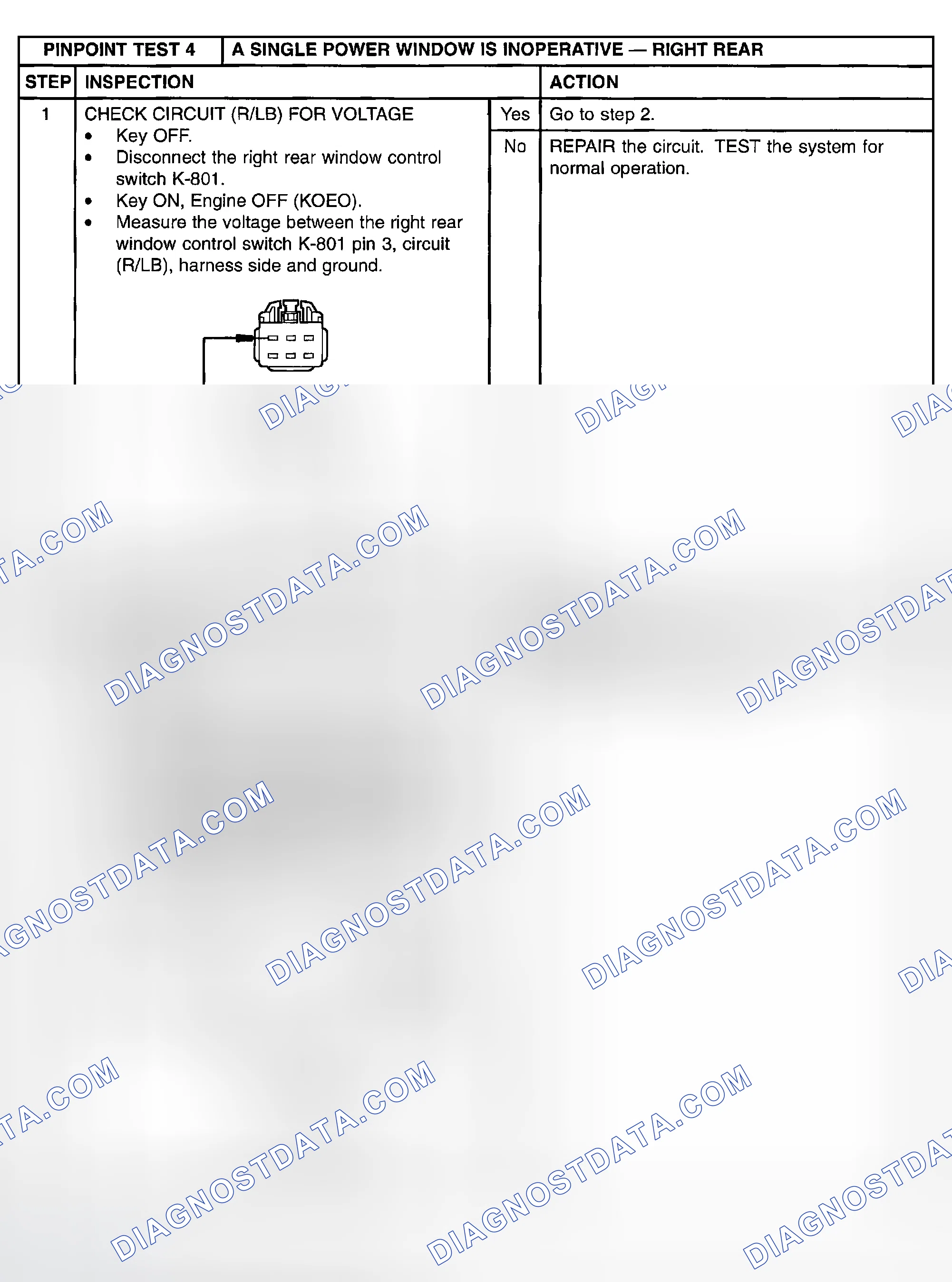 Scheme 14: PINPOINT TEST 4: A SINGLE POWER WINDOW IS INOPERATIVE - RIGHT REAR