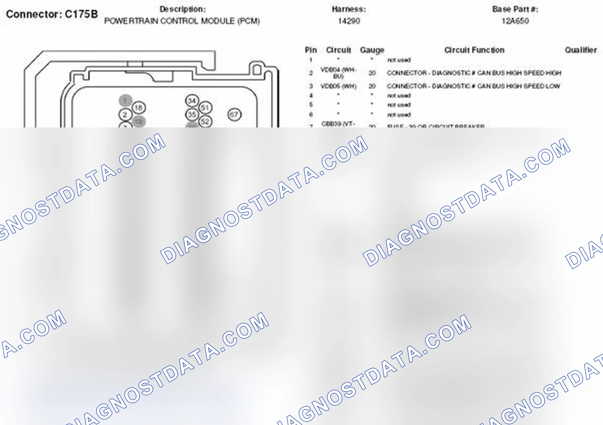 Scheme 41: Powertrain Control Module (1 Of 2) Connector End View (C175B) (1 Of 2)