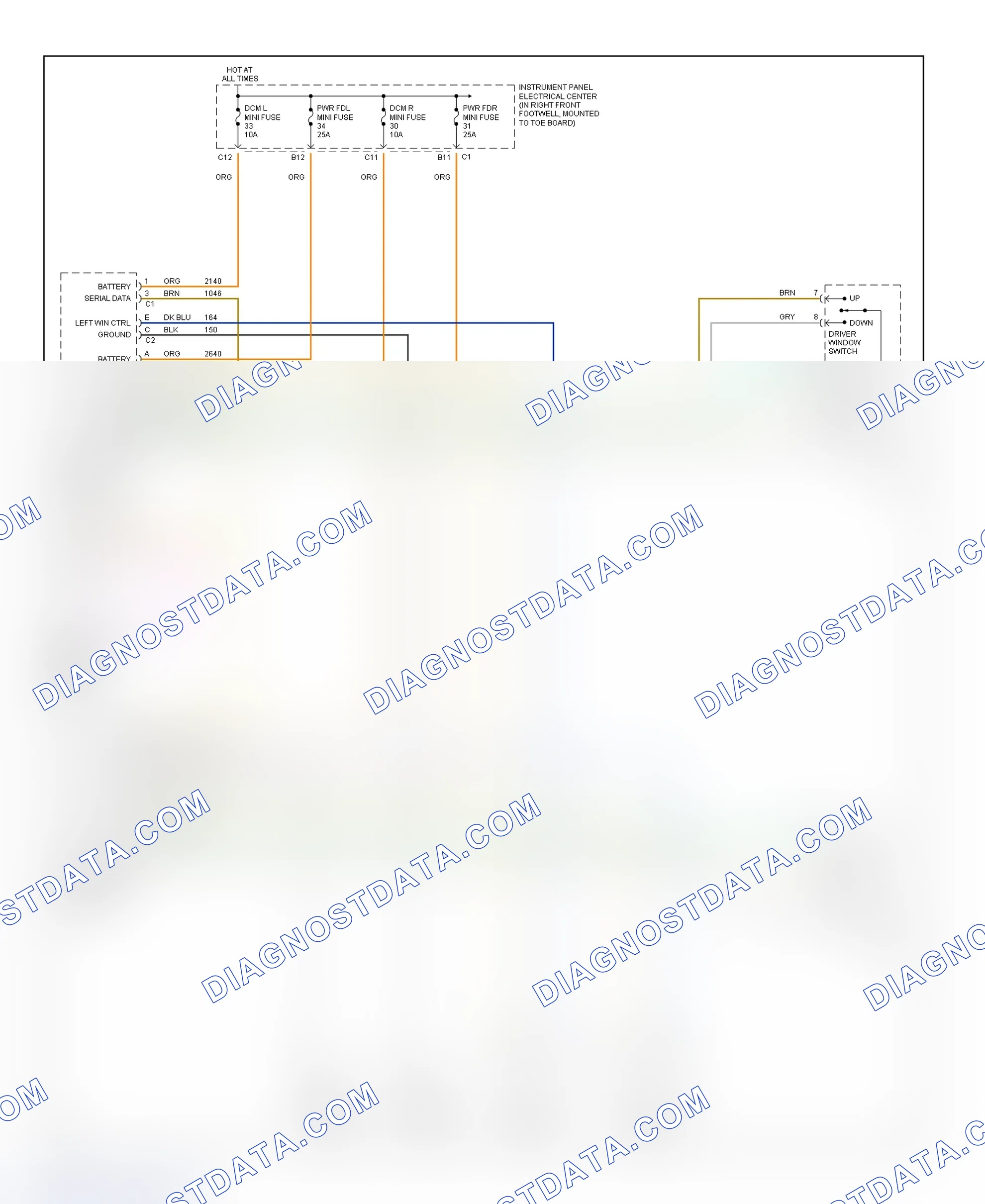 Fig. 4: Power Window System Wiring Diagram (Corvette)